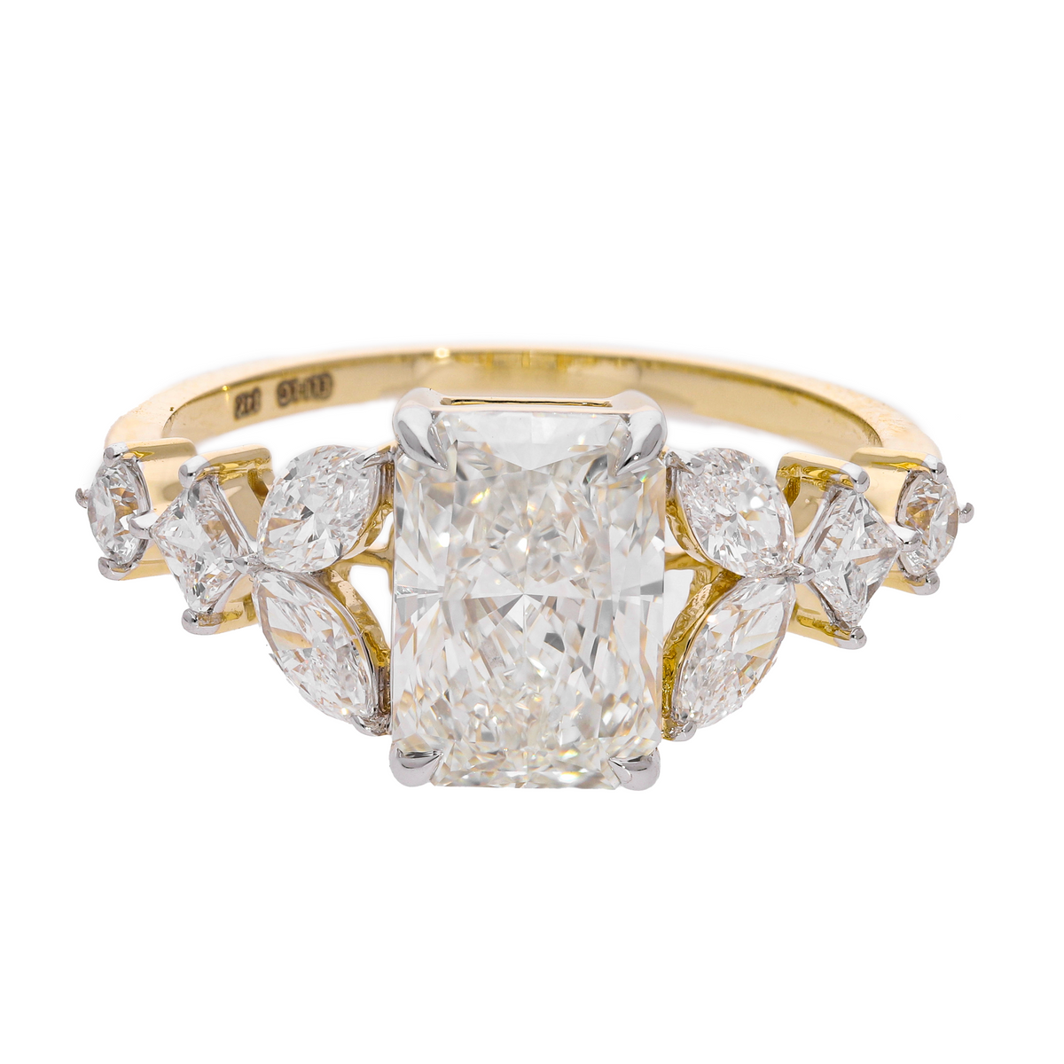 5.00 Ct White Radiant, Marquise & Princess Cut Labgrown Diamond Multi-Shape Cluster Ring | 14k Yellow, White, Rose Gold