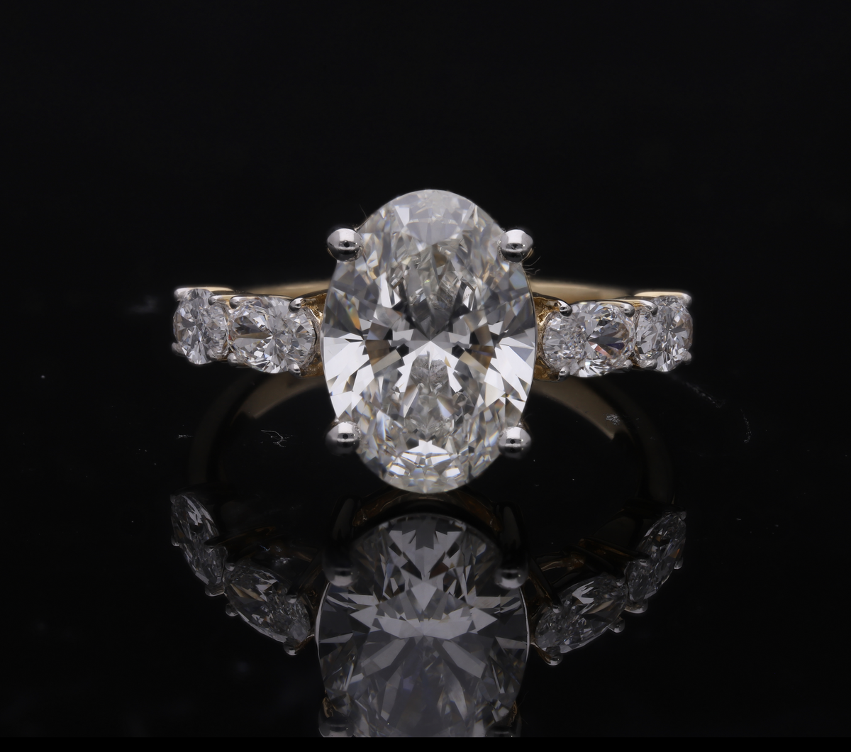 4 Ct VS Oval Cut Lab-Grown Diamond with Side Stones Engagement Ring | 14k Yellow Gold | Elegant Gift for Her ✨💖