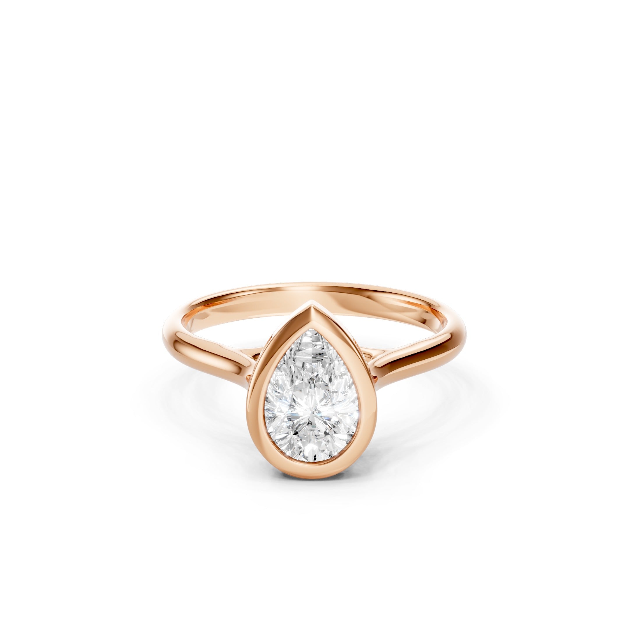 1.00 CT Pear Cut Lab Grown Diamond Solitaire Engagement Ring in 14K Rose Gold, Bezel Setting