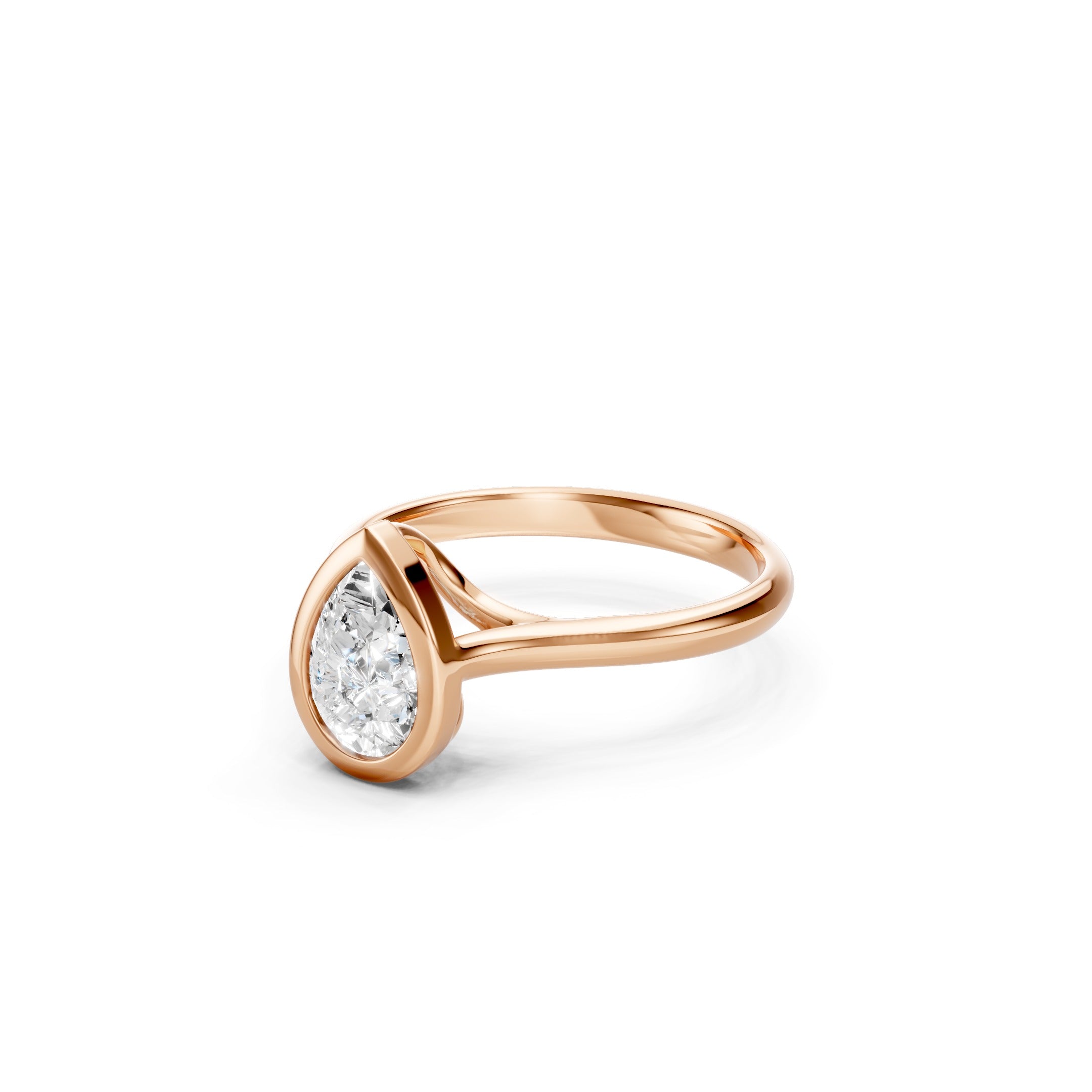 1.00 CT Pear Cut Lab Grown Diamond Solitaire Engagement Ring in 14K Rose Gold, Bezel Setting