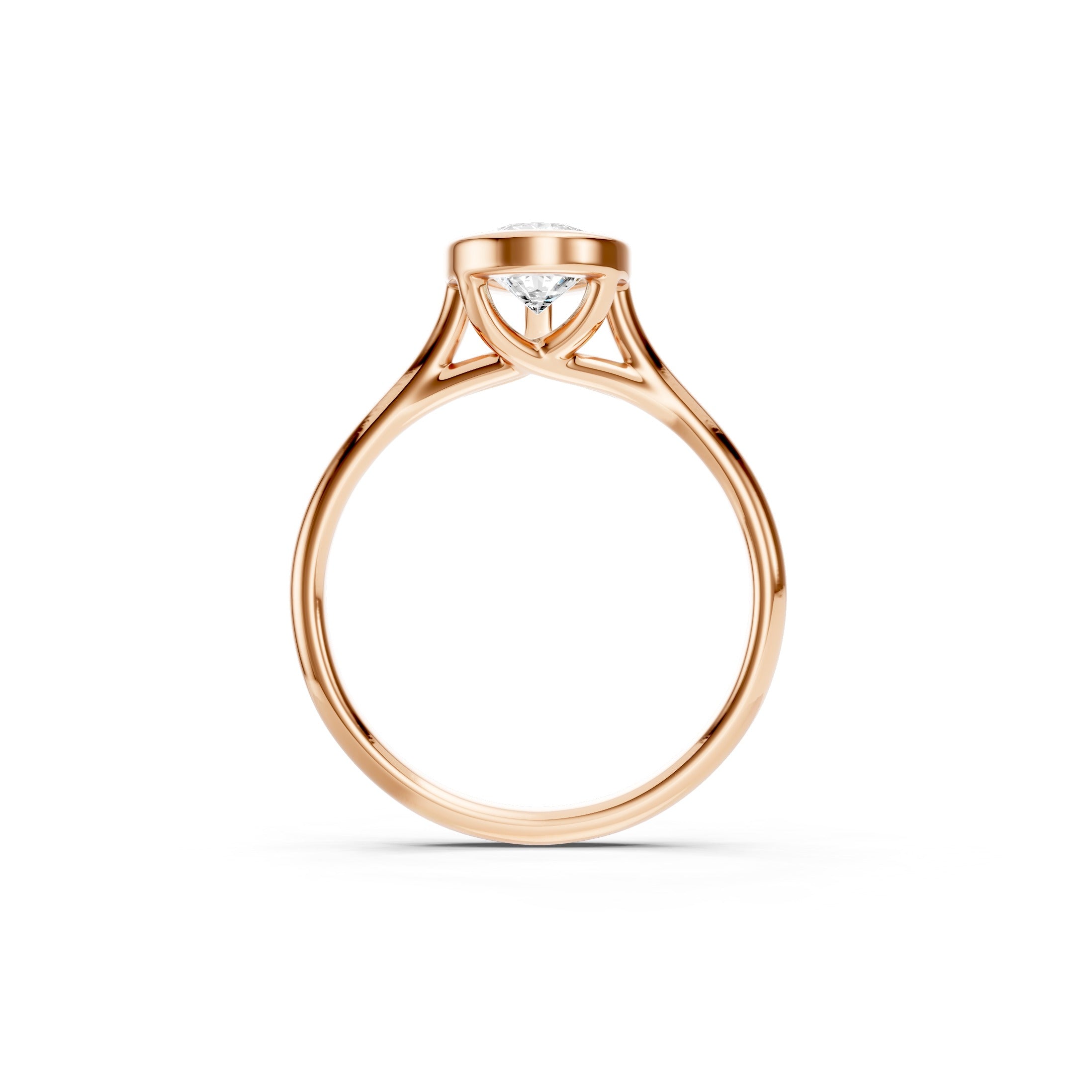 1.00 CT Pear Cut Lab Grown Diamond Solitaire Engagement Ring in 14K Rose Gold, Bezel Setting