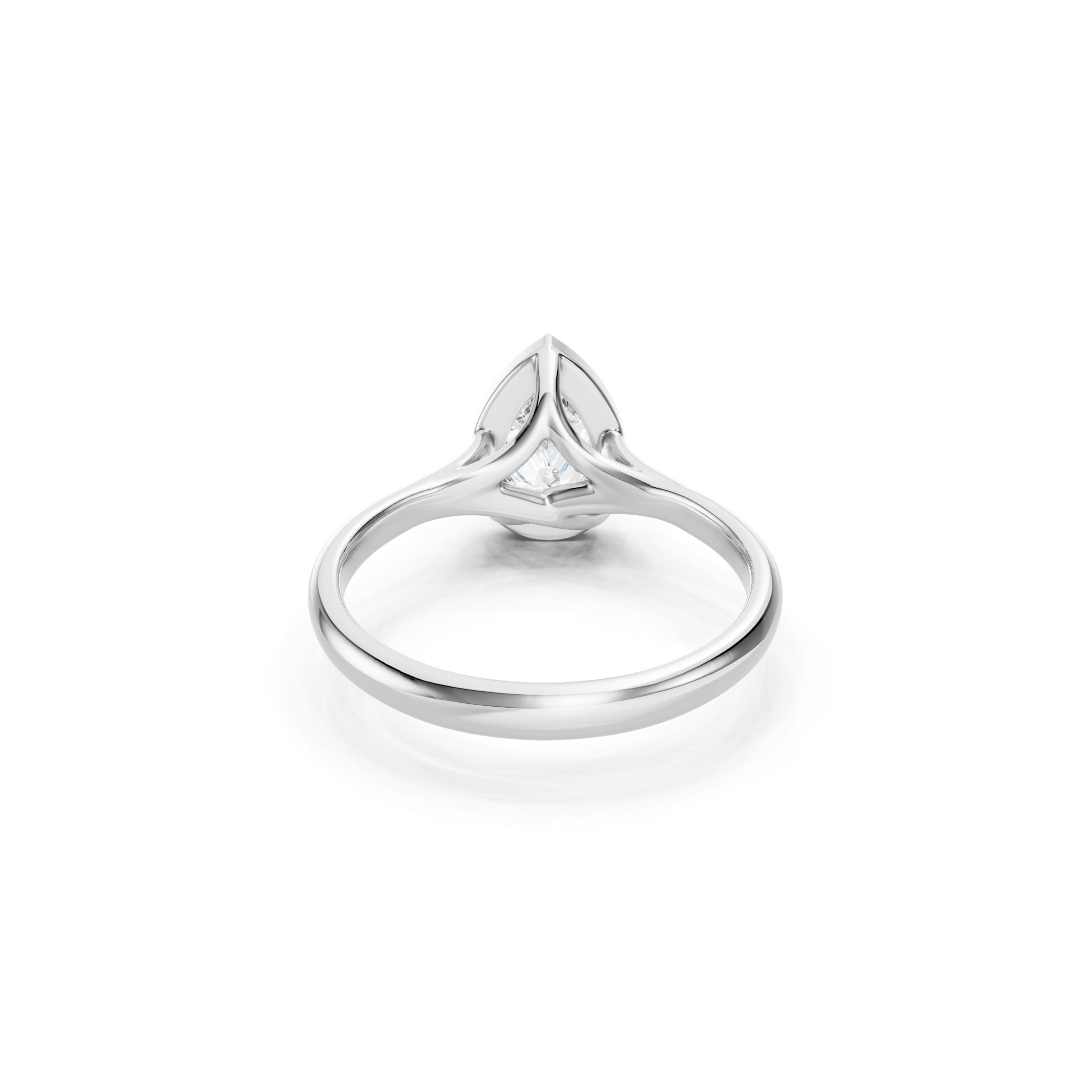 Pear Cut Lab Grown Diamond Ring in 14K White Gold, Sleek Split Shank and Open Gallery Design