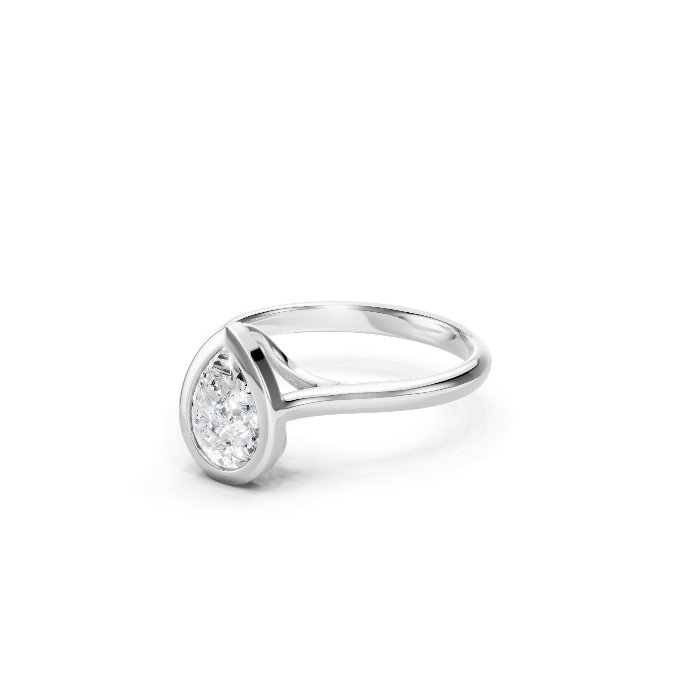 1.00 CT Pear Cut Lab Grown Diamond Solitaire Engagement Ring in 14K White Gold, Bezel Setting
