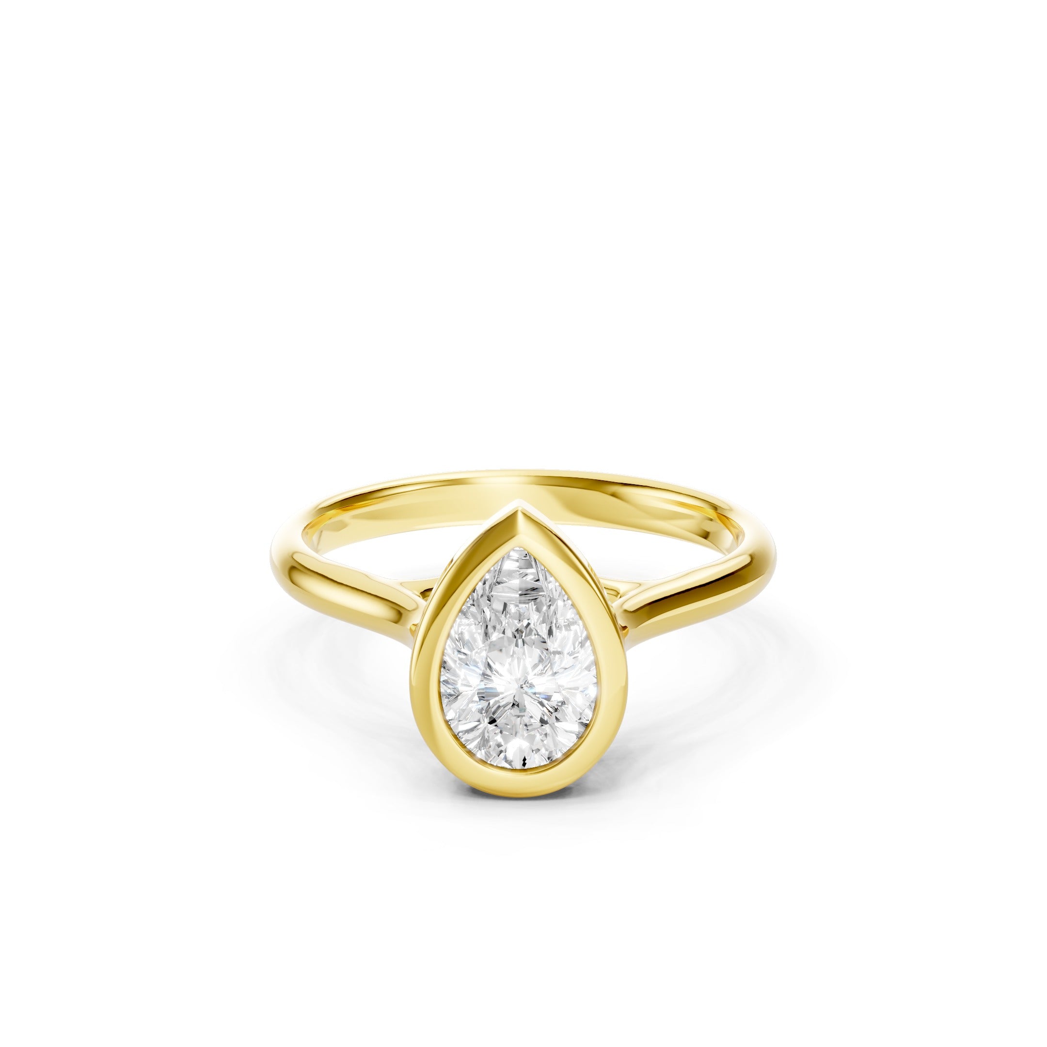 1.00 CT Pear Cut Lab Grown Diamond Solitaire Engagement Ring in 14K Yellow Gold, Bezel Setting