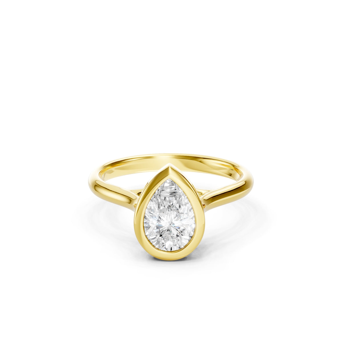 1.00 CT Pear Cut Lab Grown Diamond Solitaire Engagement Ring in 14K Yellow Gold, Bezel Setting