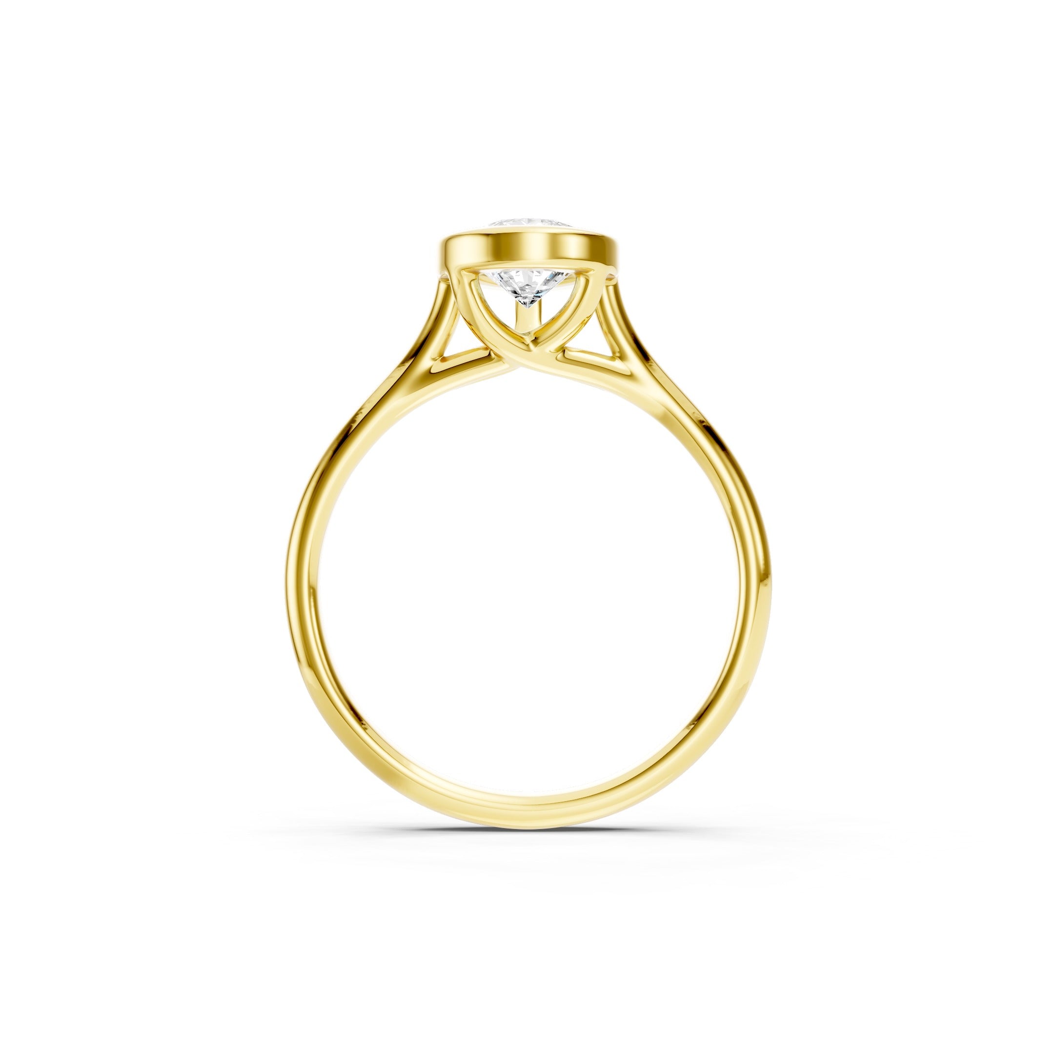 1.00 CT Pear Cut Lab Grown Diamond Solitaire Engagement Ring in 14K Yellow Gold, Bezel Setting