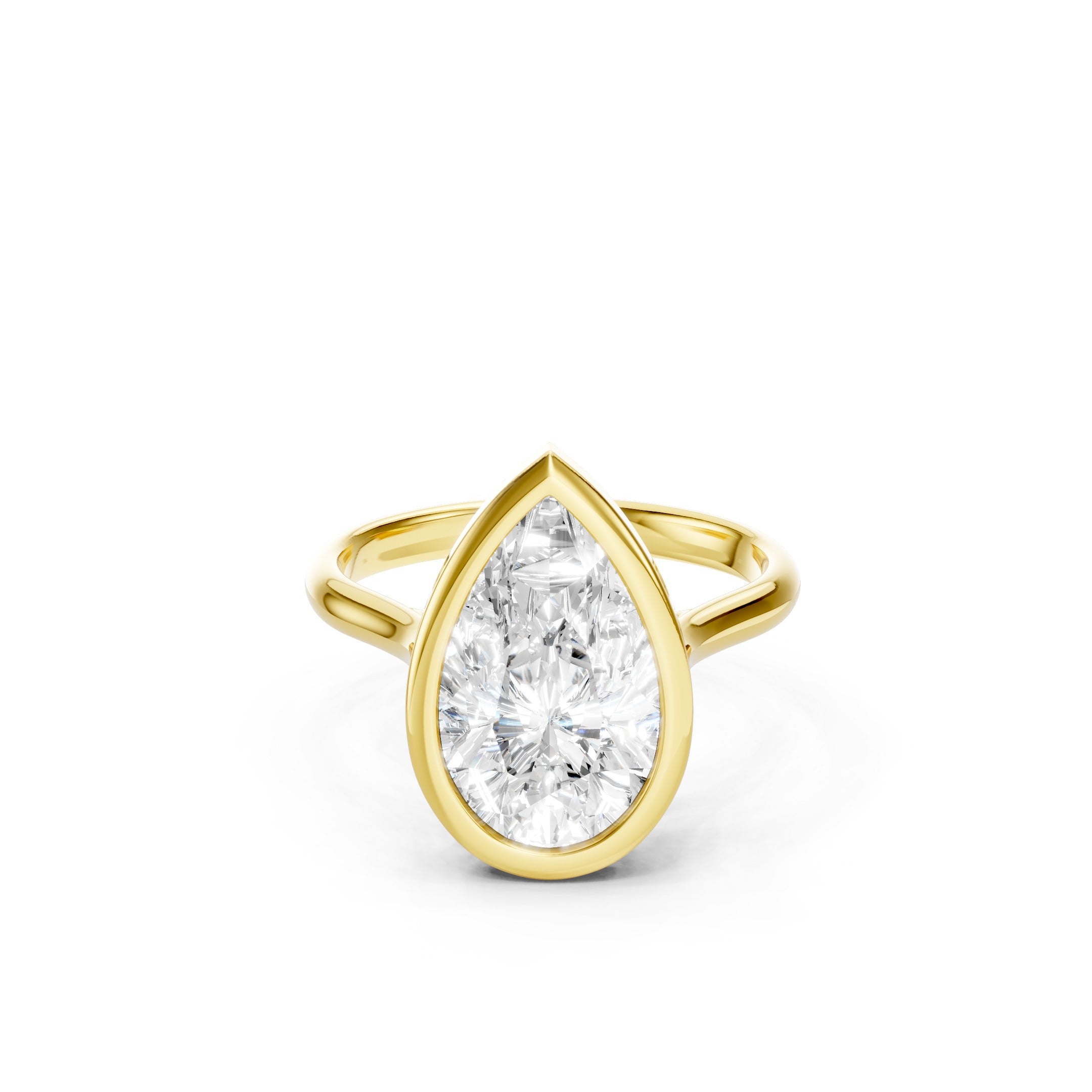 Pear Cut Lab Grown Diamond Engagement Ring in 14K Yellow Gold, Elegant Bezel Set Solitaire Ring with a Sleek Polished Band.