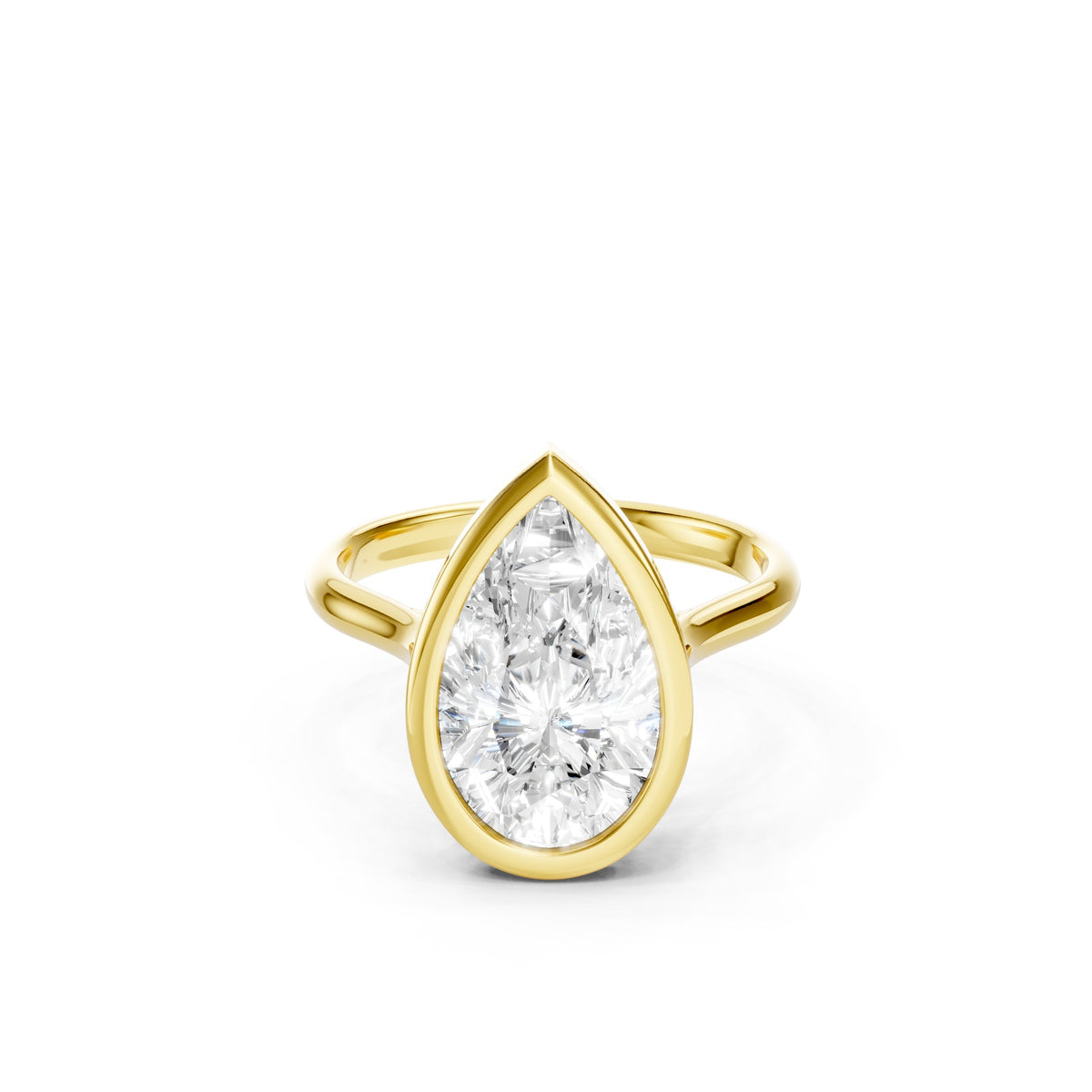 Pear Cut Lab Grown Diamond Engagement Ring in 14K Yellow Gold, Elegant Bezel Set Solitaire Ring with a Sleek Polished Band.