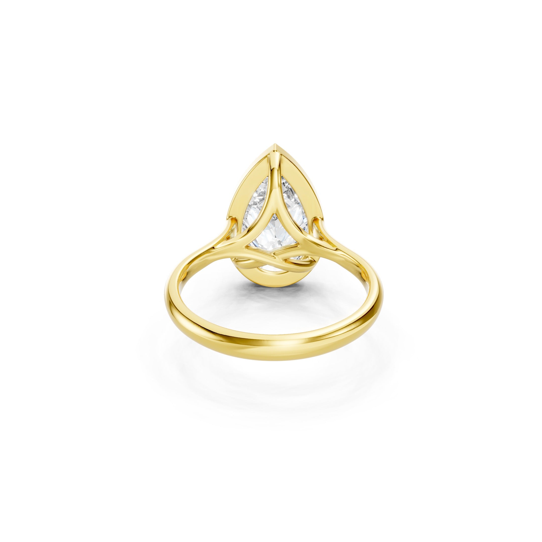 Pear Cut Lab Grown Diamond Engagement Ring in 14K Yellow Gold, Open Gallery Setting with Elegant Sculpted Ring Band.