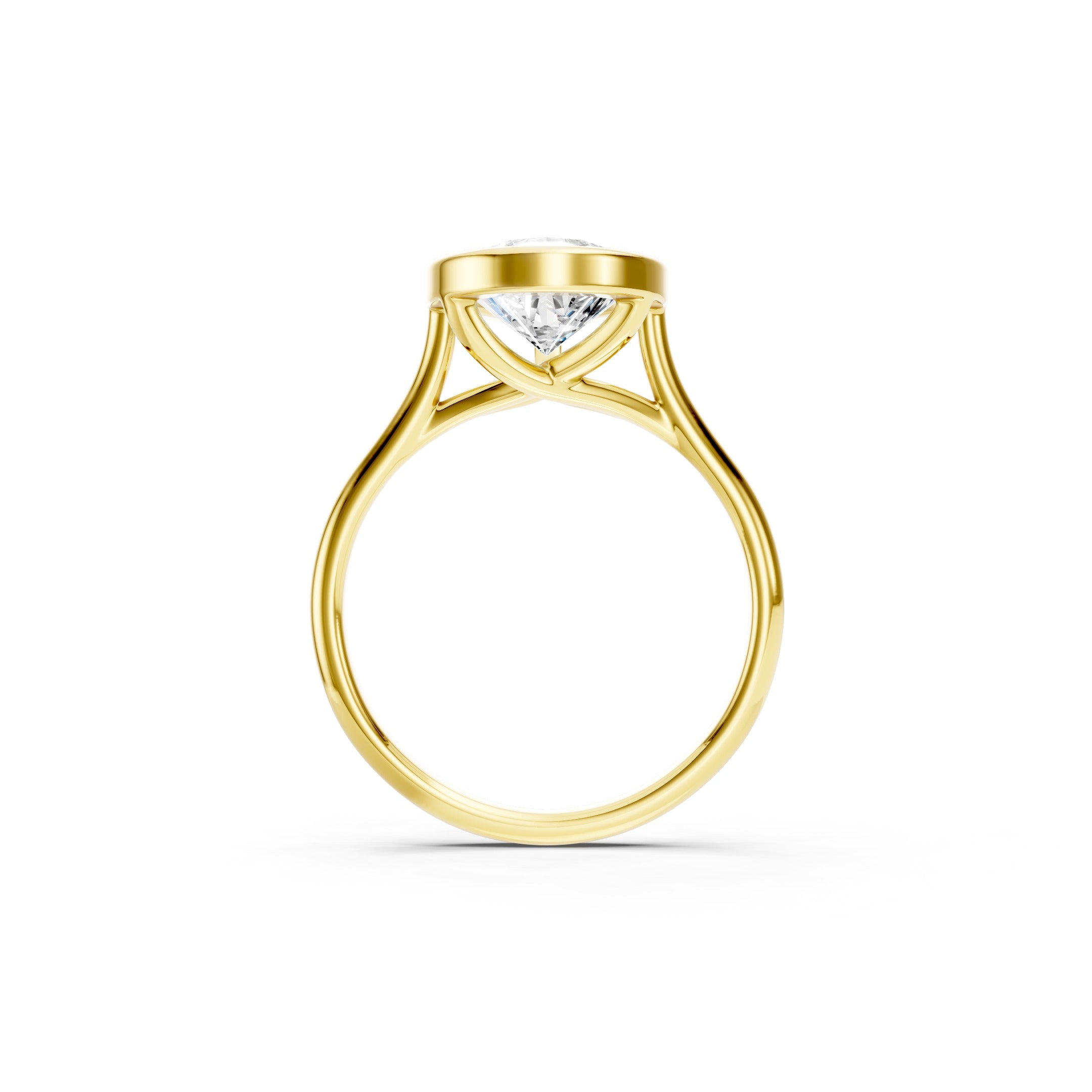 Pear Cut Lab Grown Diamond Engagement Ring in 14K Yellow Gold, Elegant Bezel Set Solitaire Ring with a Sleek Polished Band.
