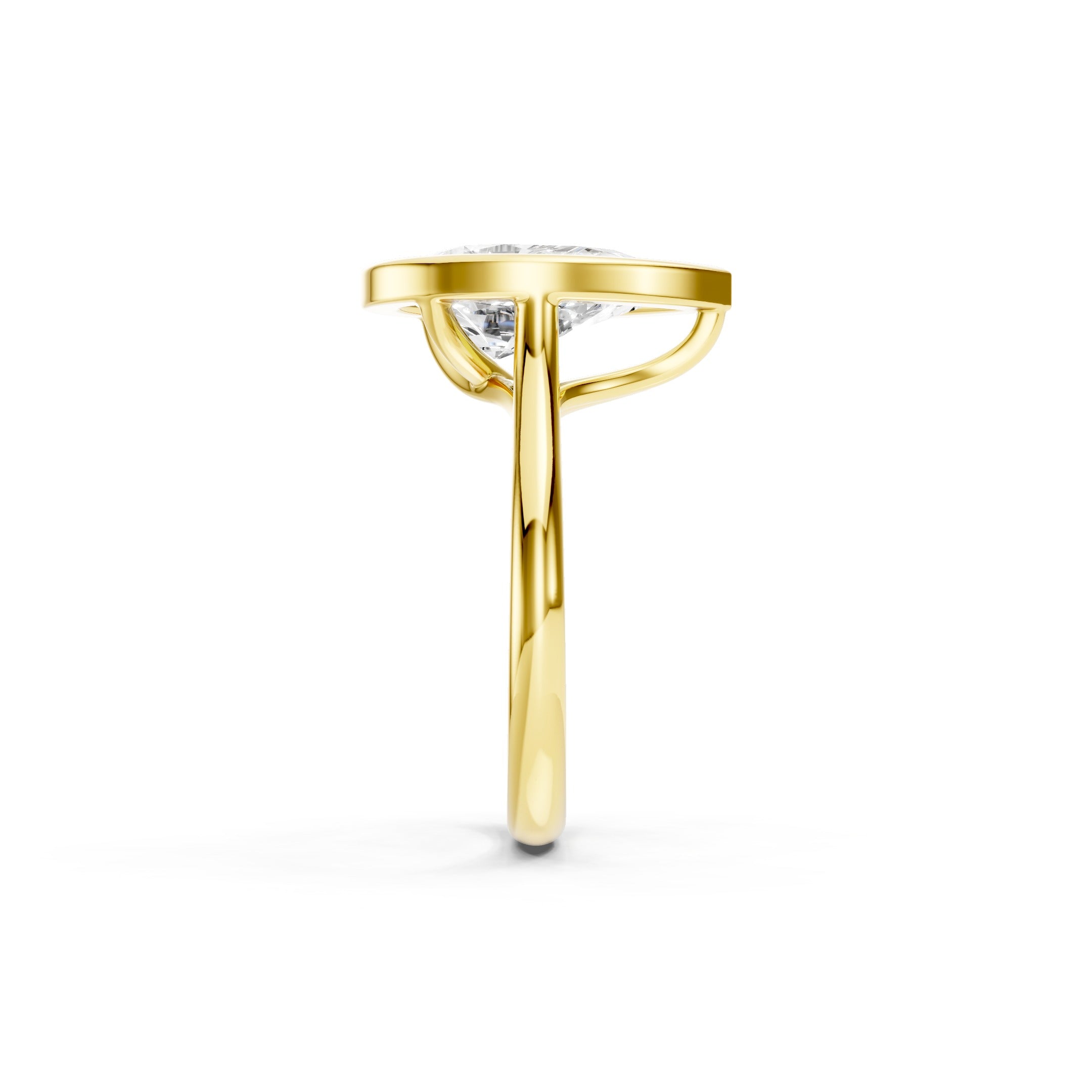 Pear Cut Lab Grown Diamond Engagement Ring in 14K Yellow Gold, Elegant Bezel Set Solitaire Ring with a Sleek Polished Band.