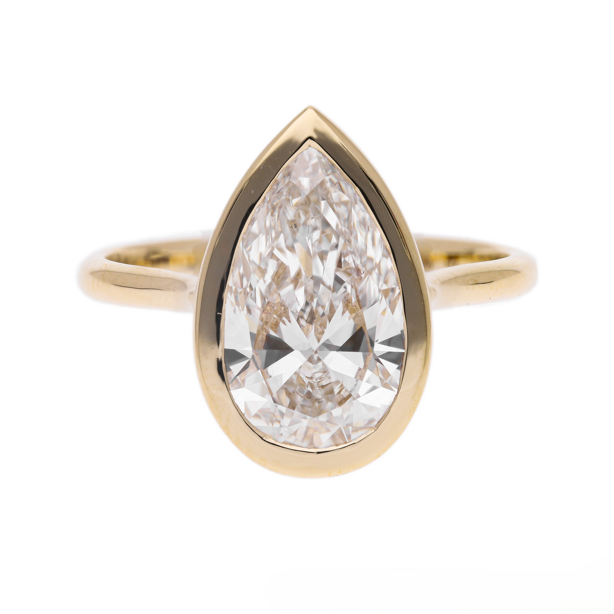 3 Ct VS Pear Cut Lab-Grown Diamond Engagement Ring | Bezel Setting | 14K Yellow Gold | Elegant Gift for Her
