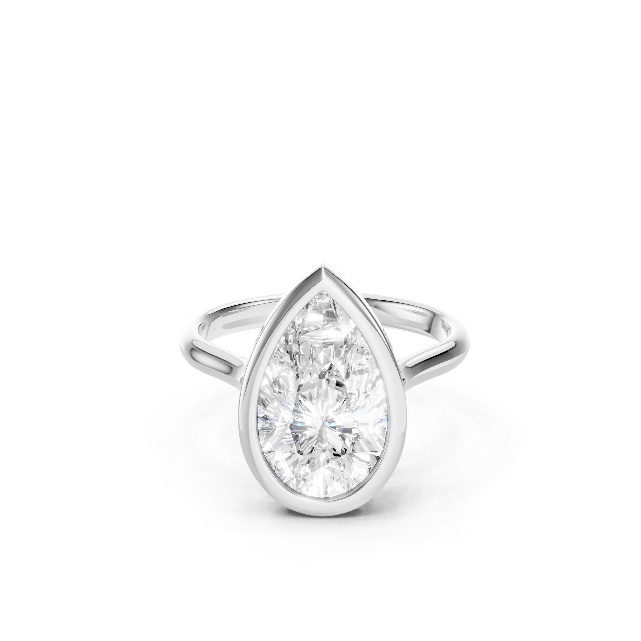 Pear Cut Lab Grown Diamond Engagement Ring in 14K White Gold, Elegant Bezel Set Solitaire Ring with a Modern Polished Band.