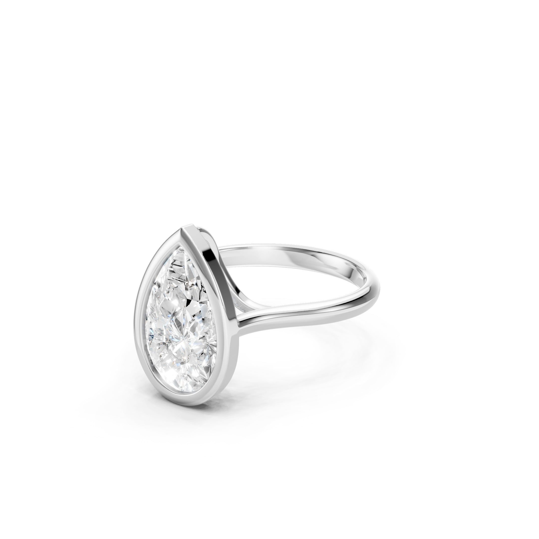 Pear Cut Lab Grown Diamond Engagement Ring in 14K White Gold, Elegant Bezel Set Solitaire Ring with a Modern Polished Band.