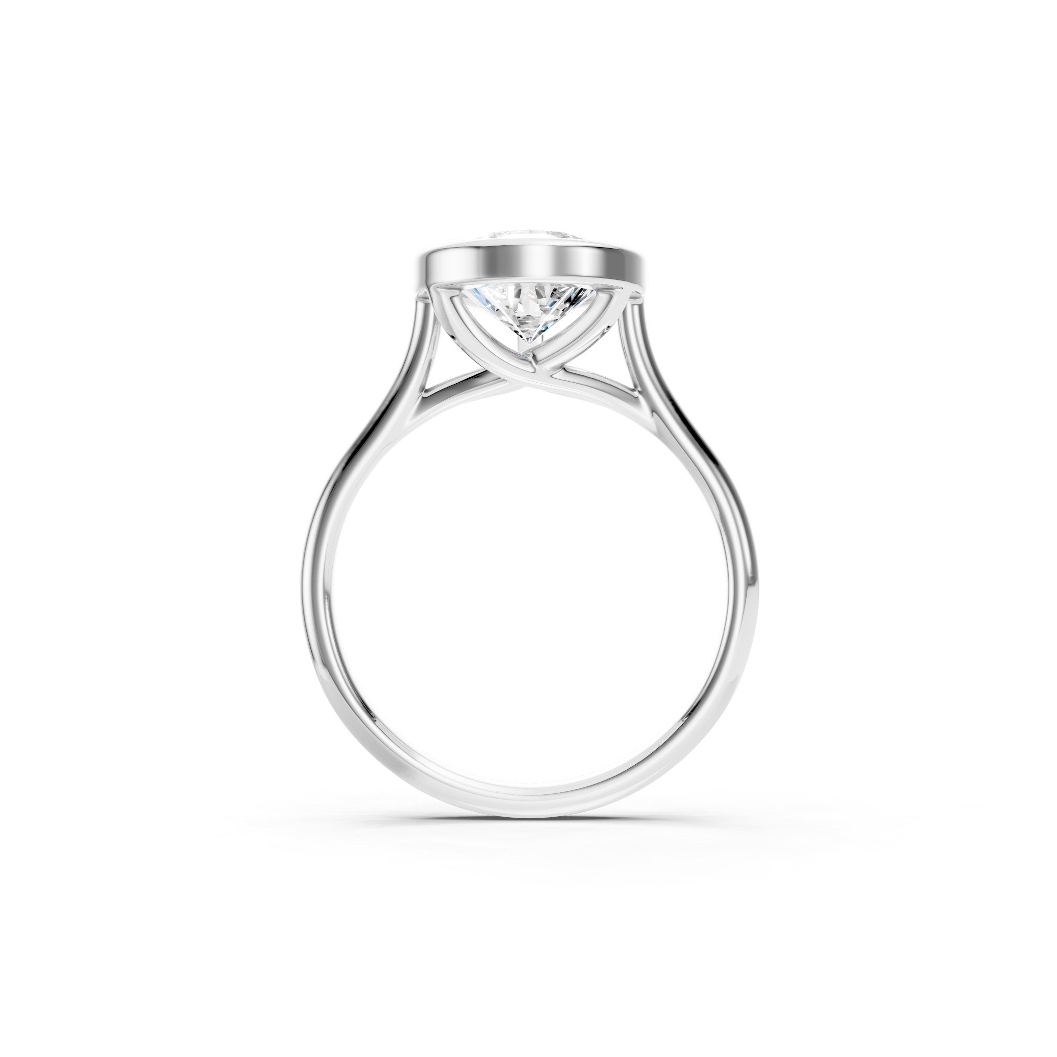Pear Cut Lab Grown Diamond Engagement Ring in 14K White Gold, Elegant Bezel Set Solitaire Ring with a Modern Polished Band.