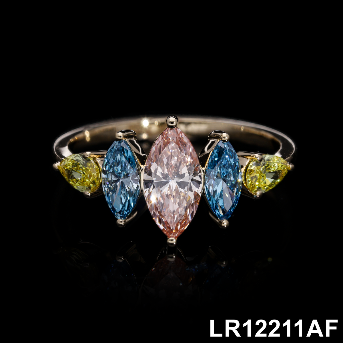 1.70 Ct Pink Marquise, Blue Marquise & Yellow Pear Labgrown Diamond Five-Stone Ring | 14k Yellow, White, Rose Gold