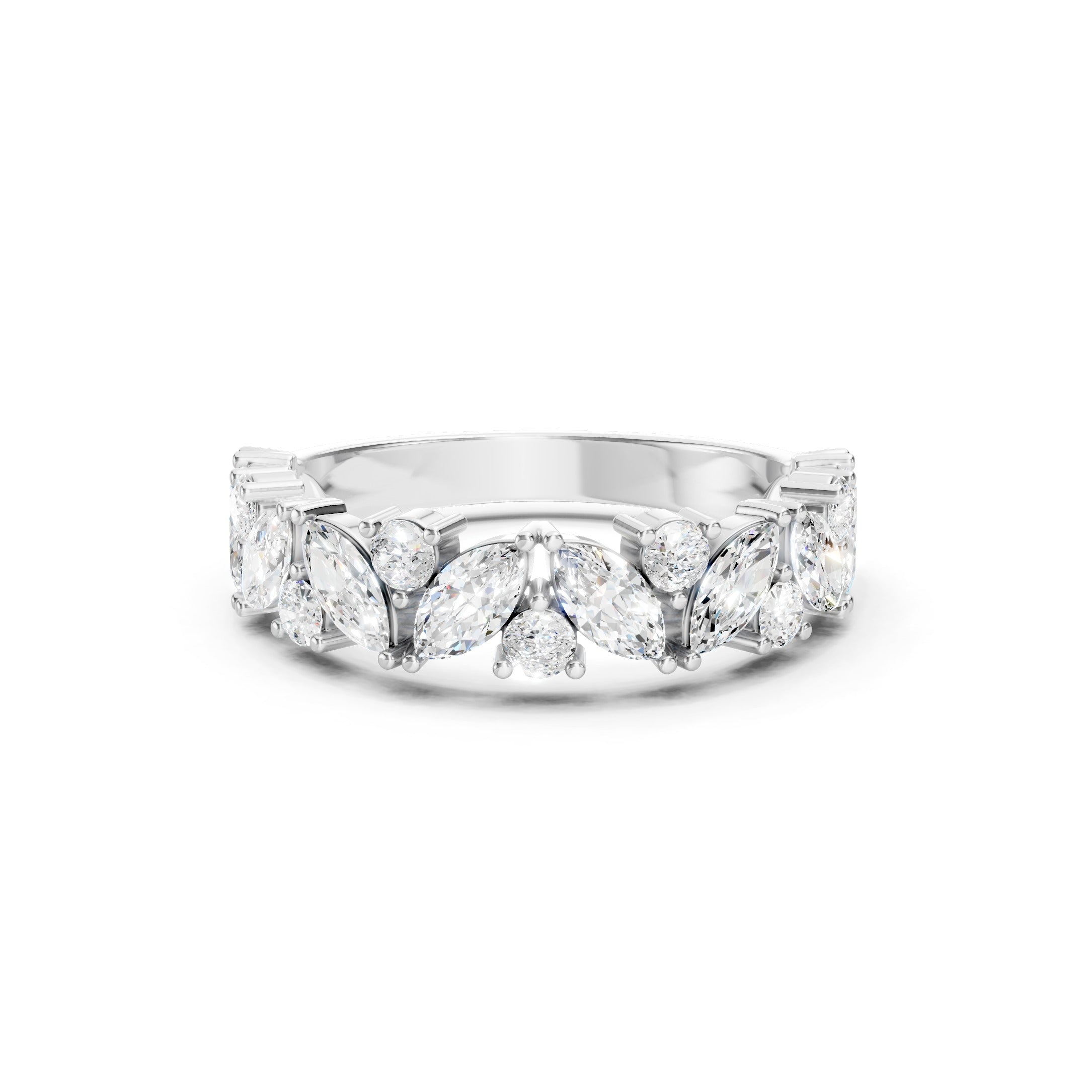White Gold Lab Grown Diamond Eternity Wedding Band with Alternating Marquise and Round Cut Diamonds, Solid Gold Anniversary Ring.