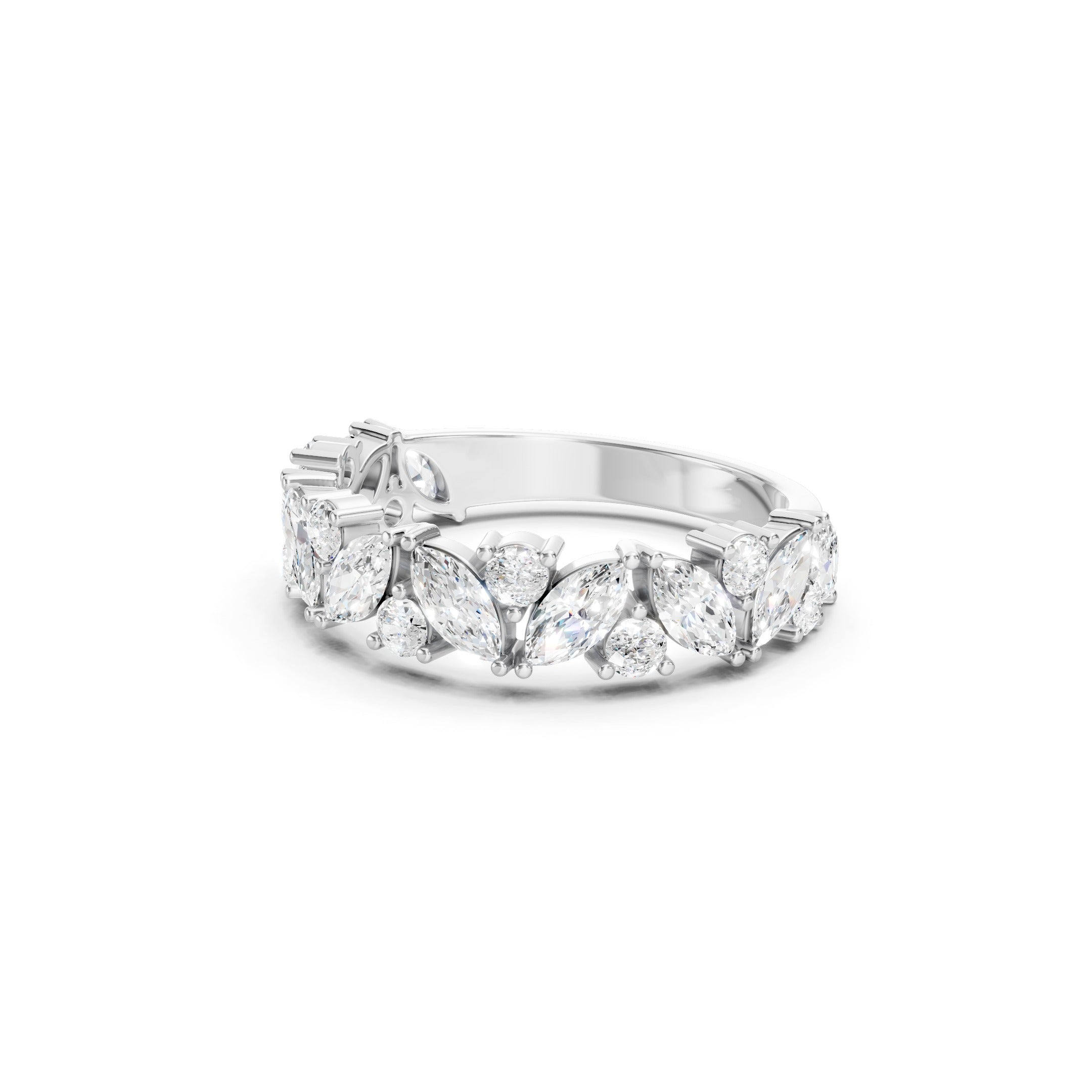 White Gold Lab Grown Diamond Eternity Wedding Band with Alternating Marquise and Round Cut Diamonds, Solid Gold Anniversary Ring.