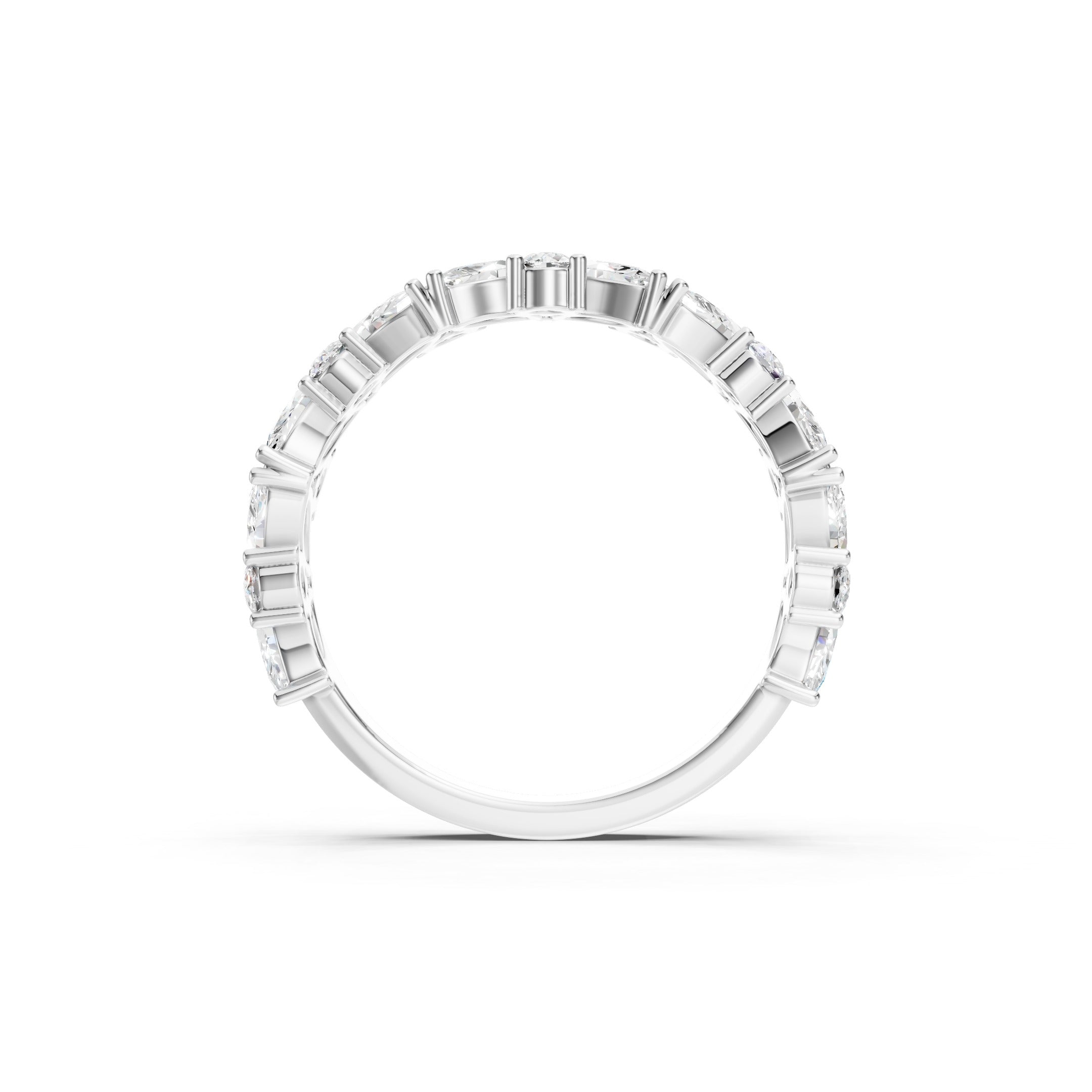 White Gold Lab Grown Diamond Eternity Wedding Band with Alternating Marquise and Round Cut Diamonds, Solid Gold Anniversary Ring.