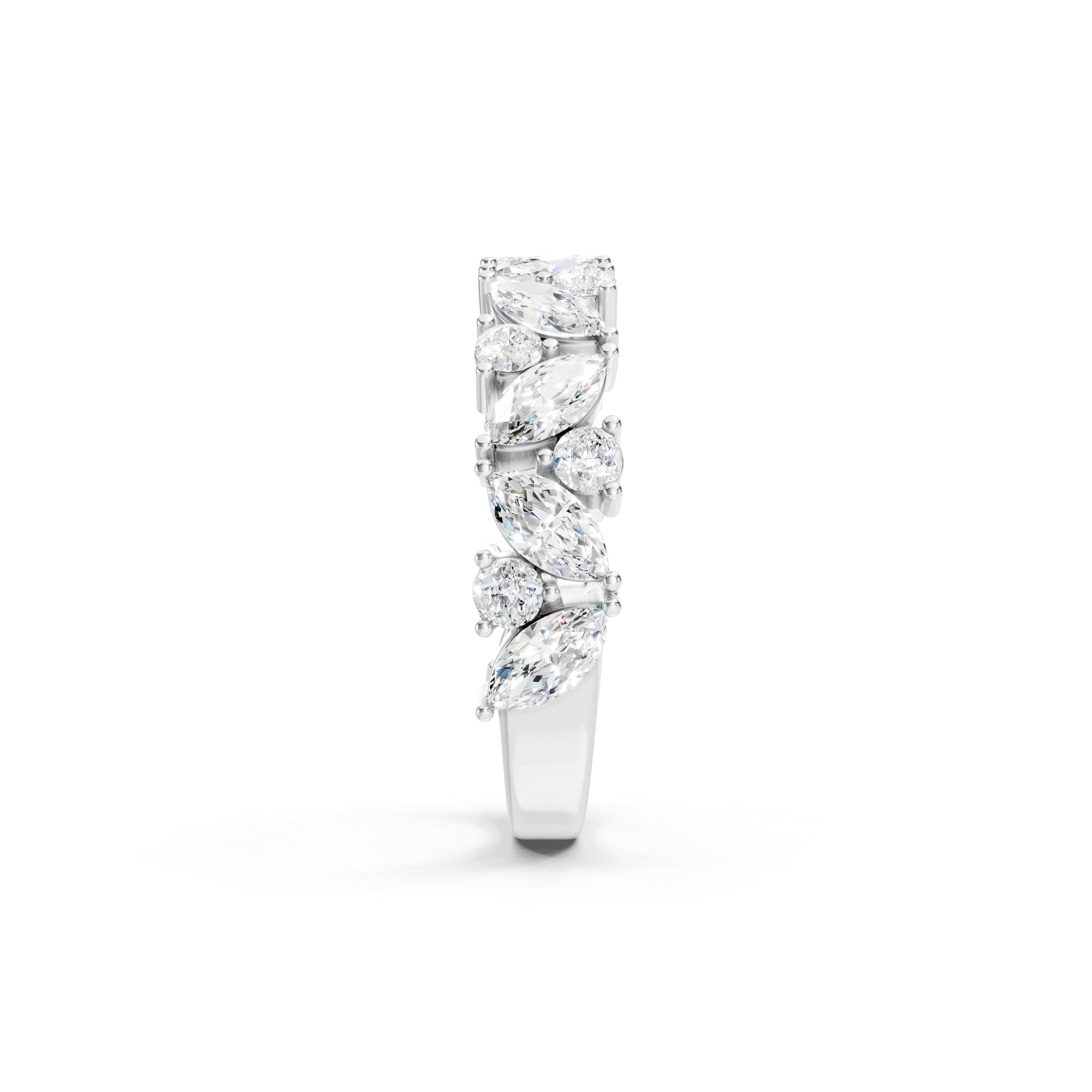 White Gold Lab Grown Diamond Eternity Wedding Band with Alternating Marquise and Round Cut Diamonds, Solid Gold Anniversary Ring.