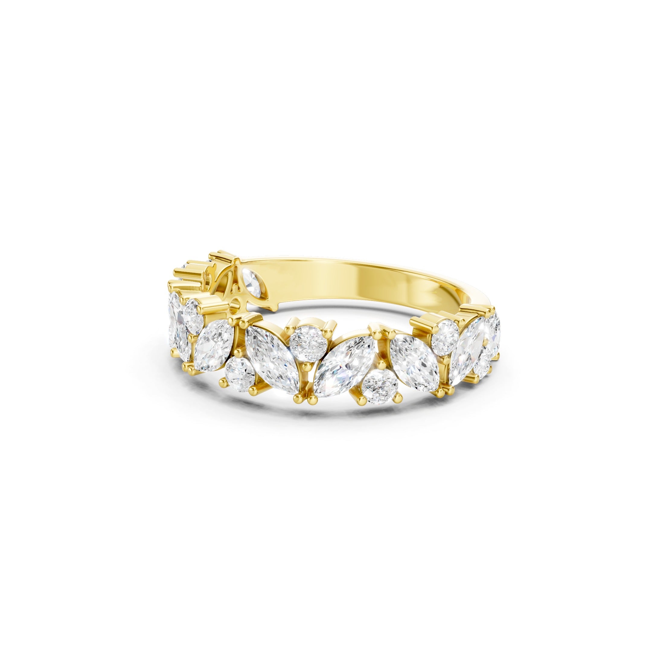Yellow Gold Lab Grown Diamond Eternity Wedding Band with Alternating Marquise and Round Cut Diamonds, Solid Gold Anniversary Ring.
