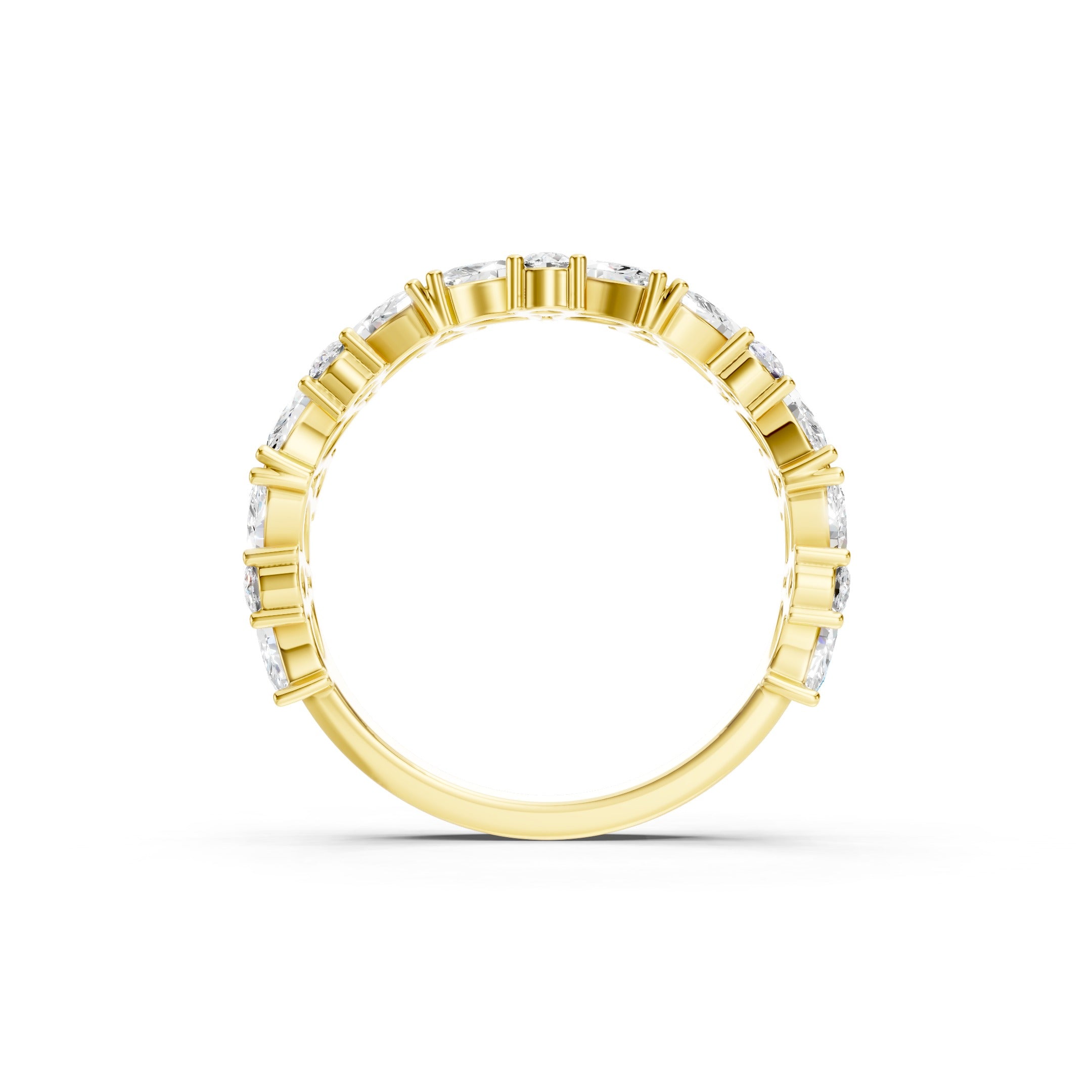 Yellow Gold Lab Grown Diamond Eternity Wedding Band with Alternating Marquise and Round Cut Diamonds, Solid Gold Anniversary Ring.