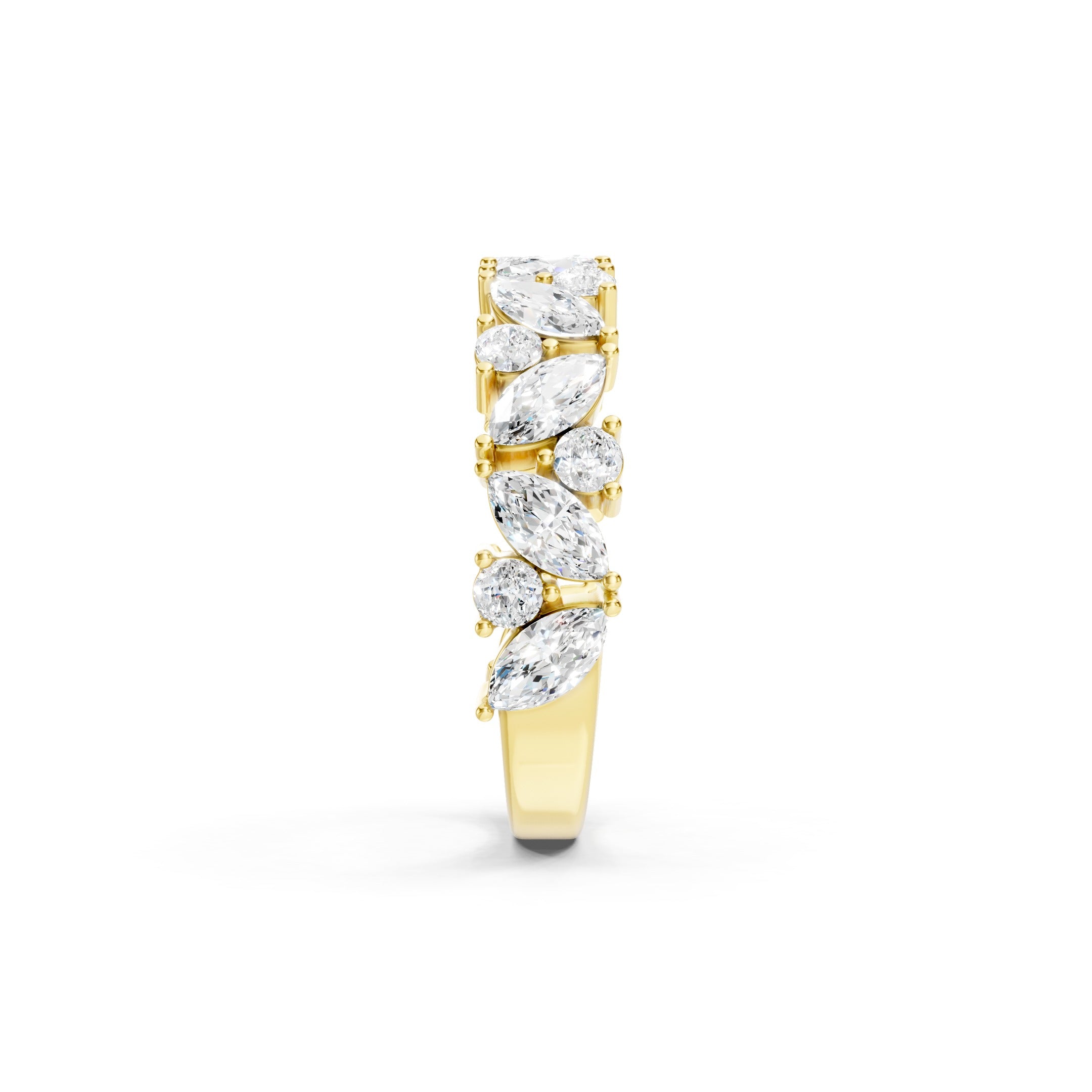 Yellow Gold Lab Grown Diamond Eternity Wedding Band with Alternating Marquise and Round Cut Diamonds, Solid Gold Anniversary Ring.
