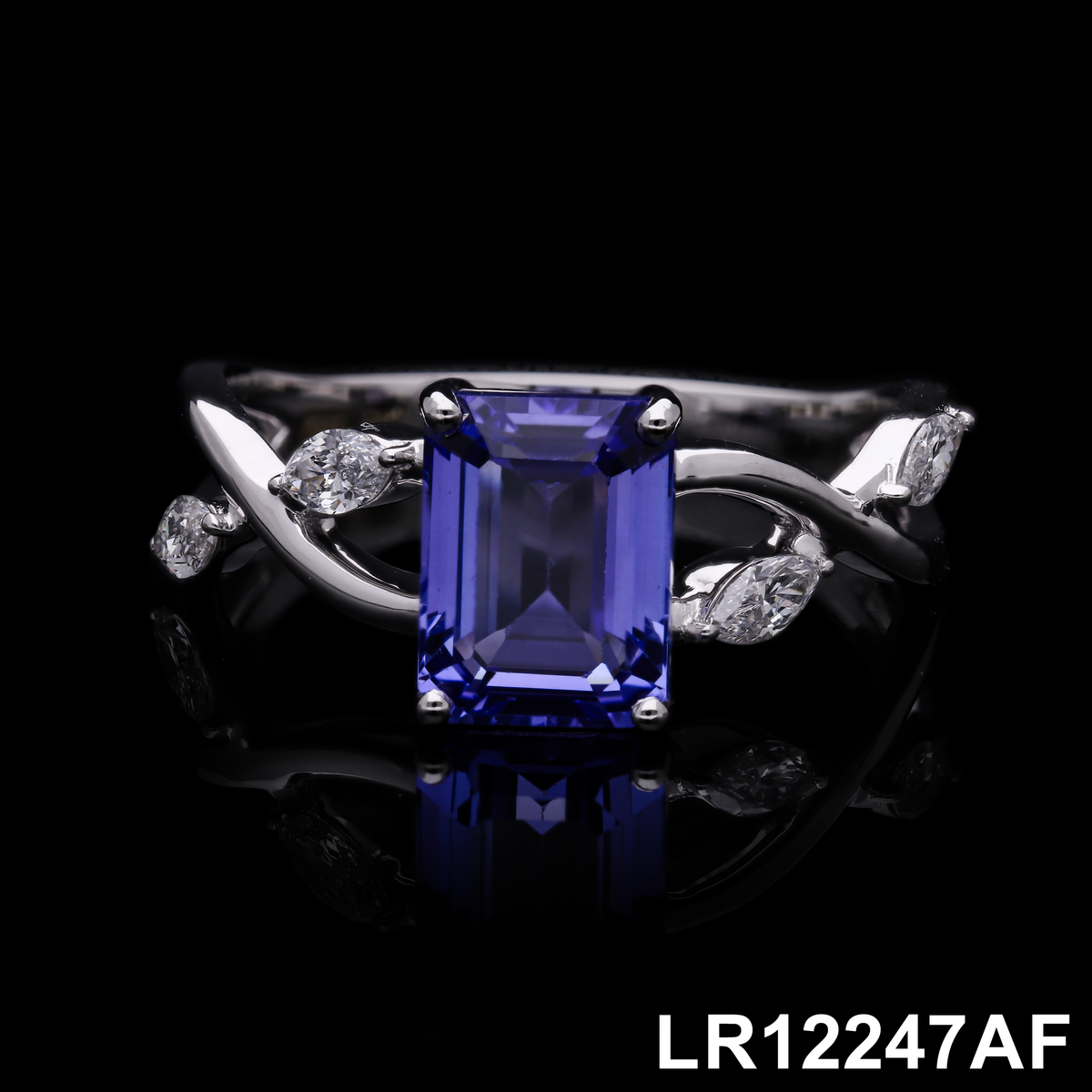 2.10 Ct Emerald Cut Tanzanite & Marquise Labgrown Diamond Twisted Vine Ring | 14k White / Yellow / Rose Gold