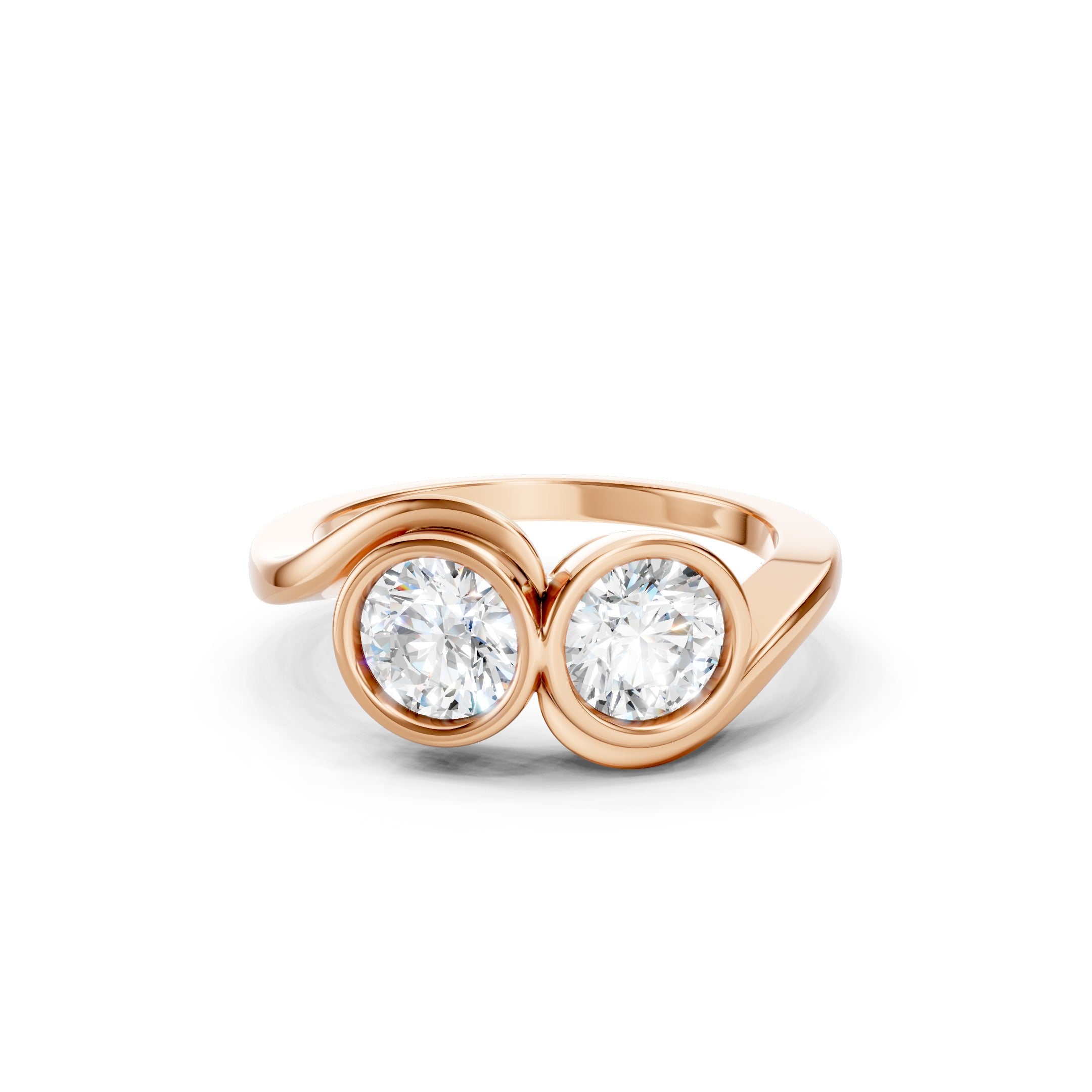 1.50 CT Toi et Moi Lab Grown Diamond Ring in 14K Rose Gold, Two Round Diamond Bezel Set Bypass Engagement Ring.