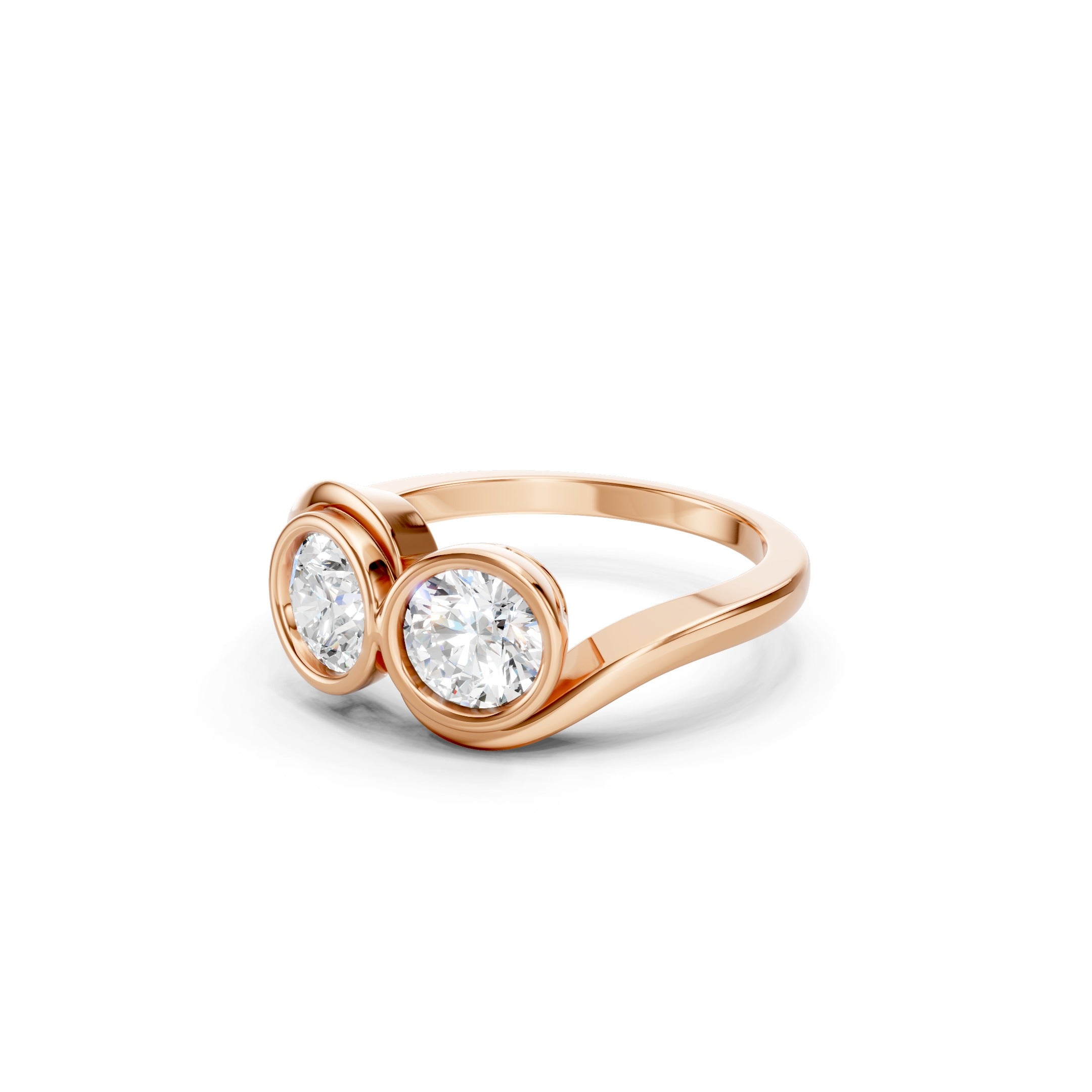 1.50 CT Toi et Moi Lab Grown Diamond Ring in 14K Rose Gold, Two Round Diamond Bezel Set Bypass Engagement Ring.