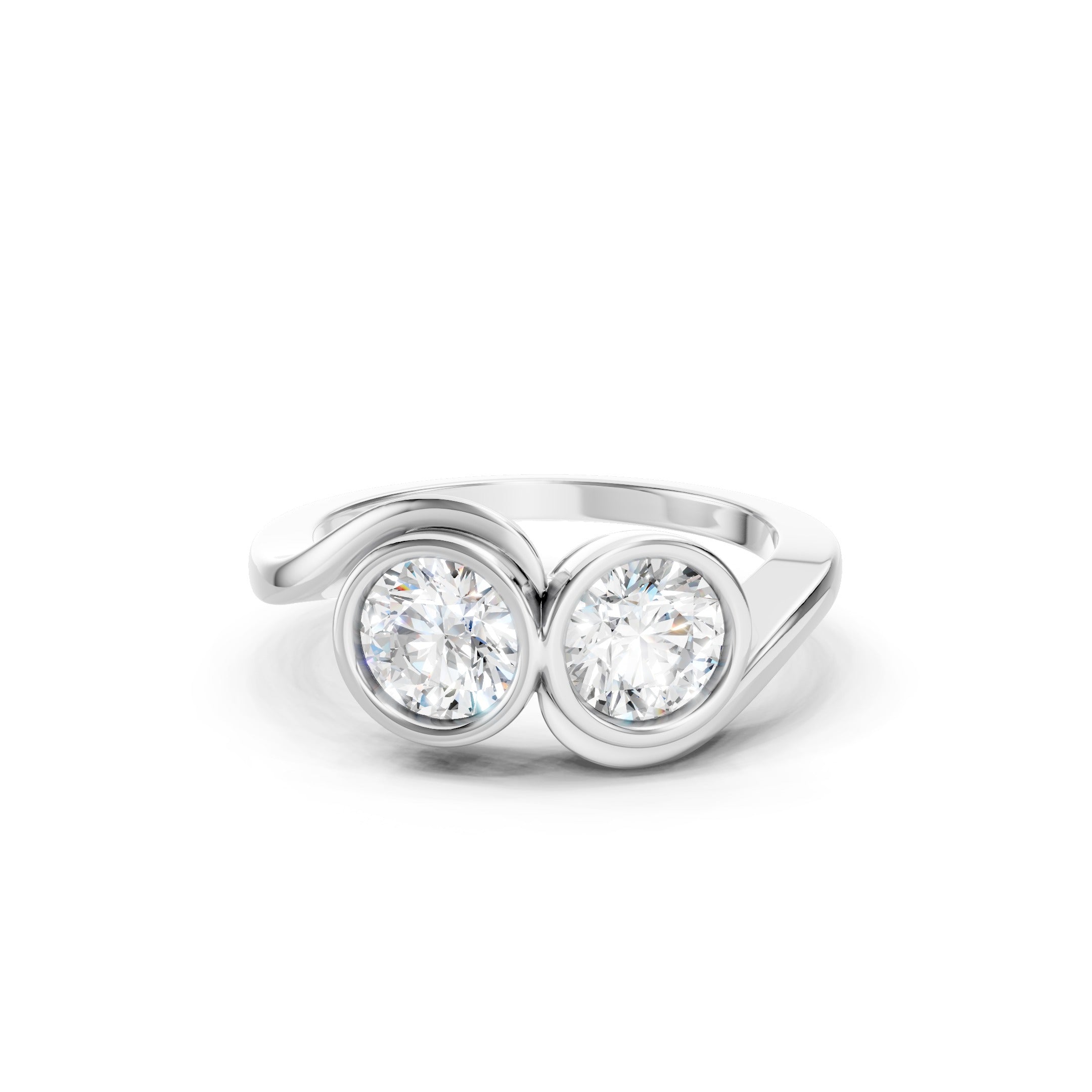 1.50 CT Toi et Moi Lab Grown Diamond Ring in 14K White Gold, Two Round Diamond Bezel Set Bypass Engagement Ring.