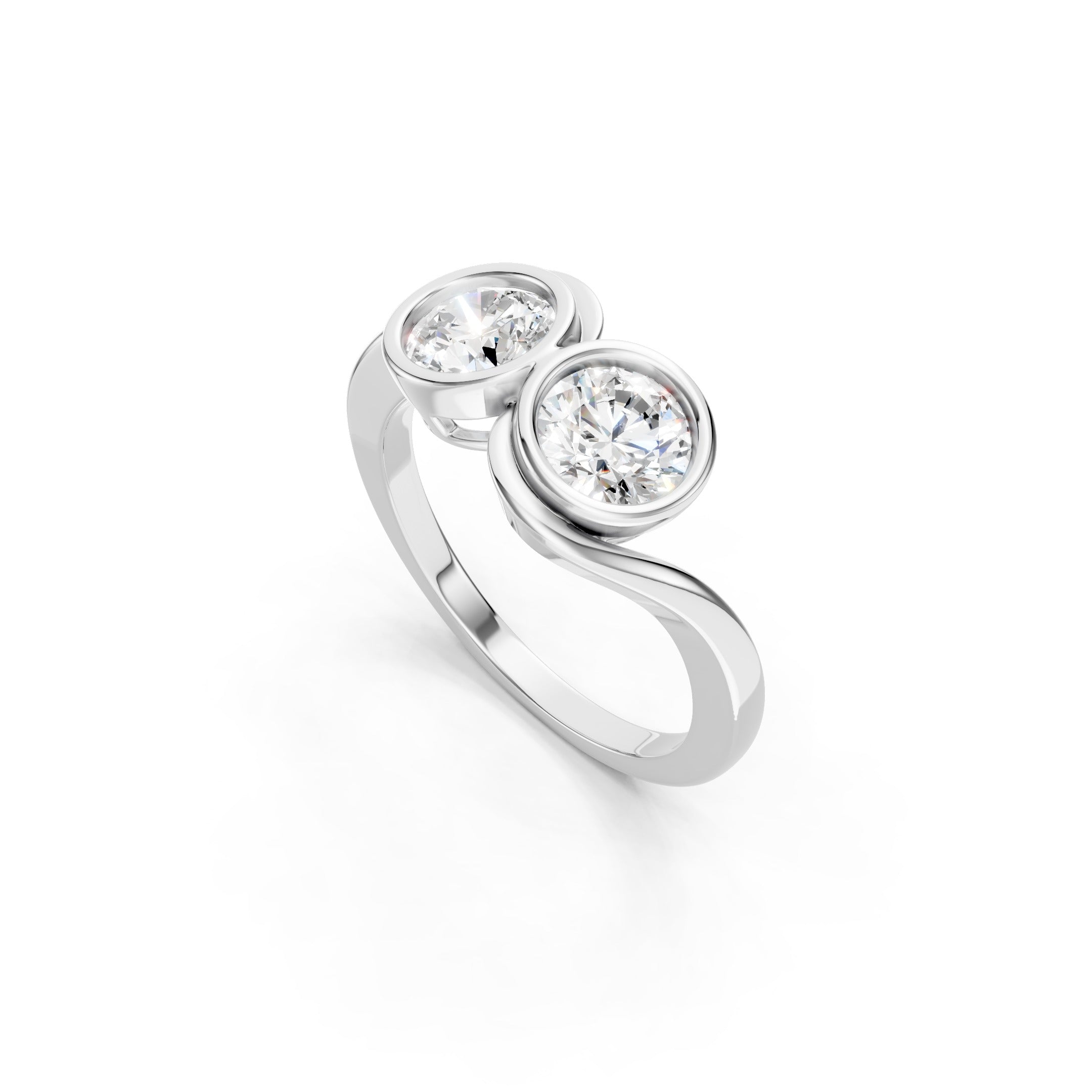 14K White Gold Two Stone Lab Grown Diamond Ring, 1.50 CT Round Cut Toi et Moi Engagement Ring with Elegant Crossover Band.
