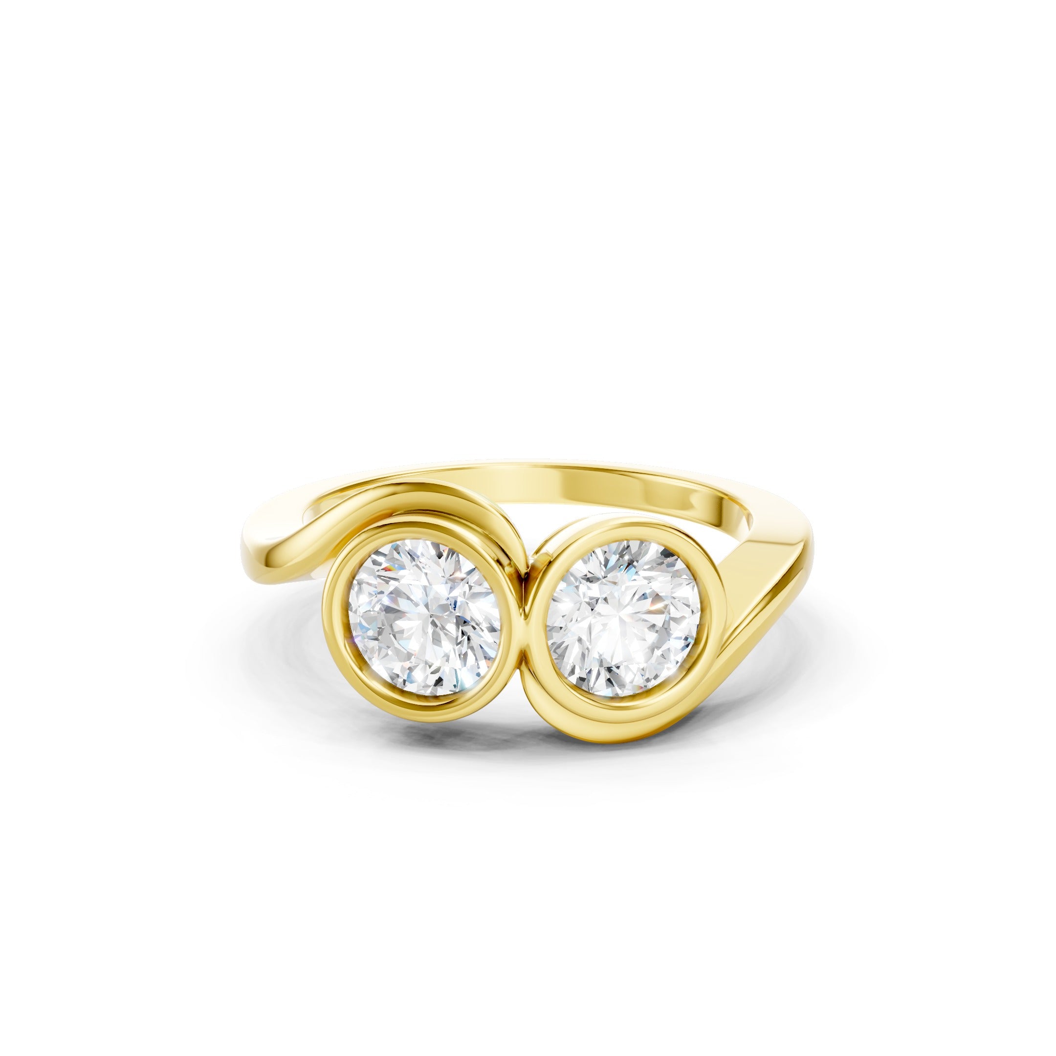 1.50 CT Toi et Moi Lab Grown Diamond Ring in 14K Yellow Gold, Two Round Diamond Bezel Set Bypass Engagement Ring.