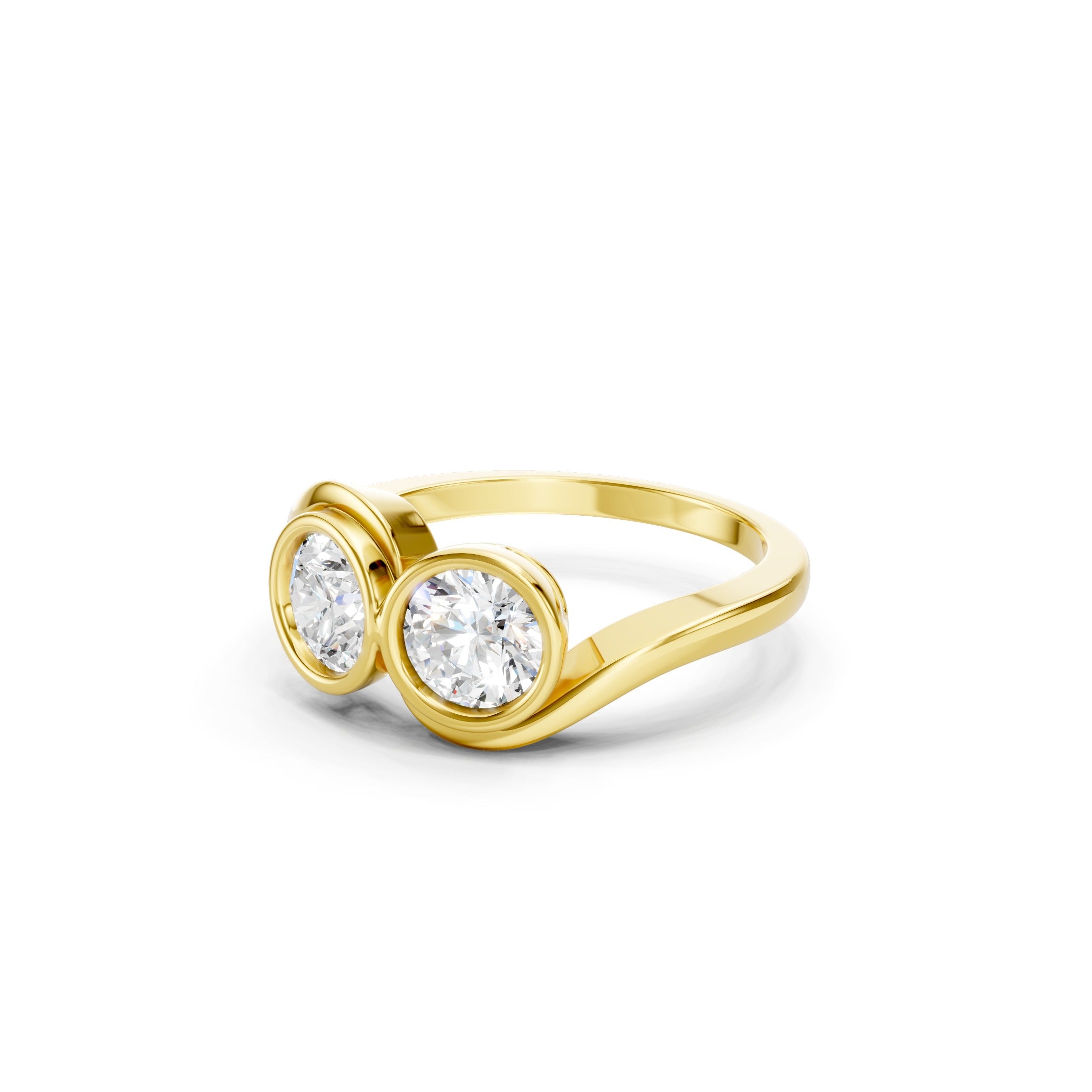 1.50 CT Toi et Moi Lab Grown Diamond Ring in 14K Yellow Gold, Two Round Diamond Bezel Set Bypass Engagement Ring