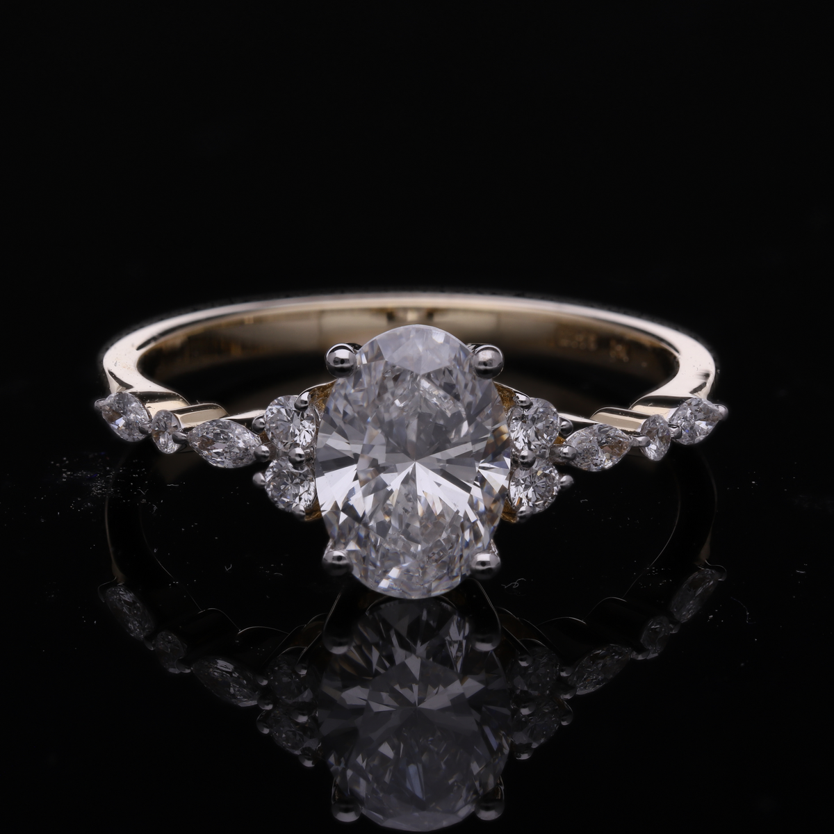 1.45 Ct White Oval, Round & Marquise Cut Labgrown Diamond Accent Ring | 14k White / Yellow / Rose Gold