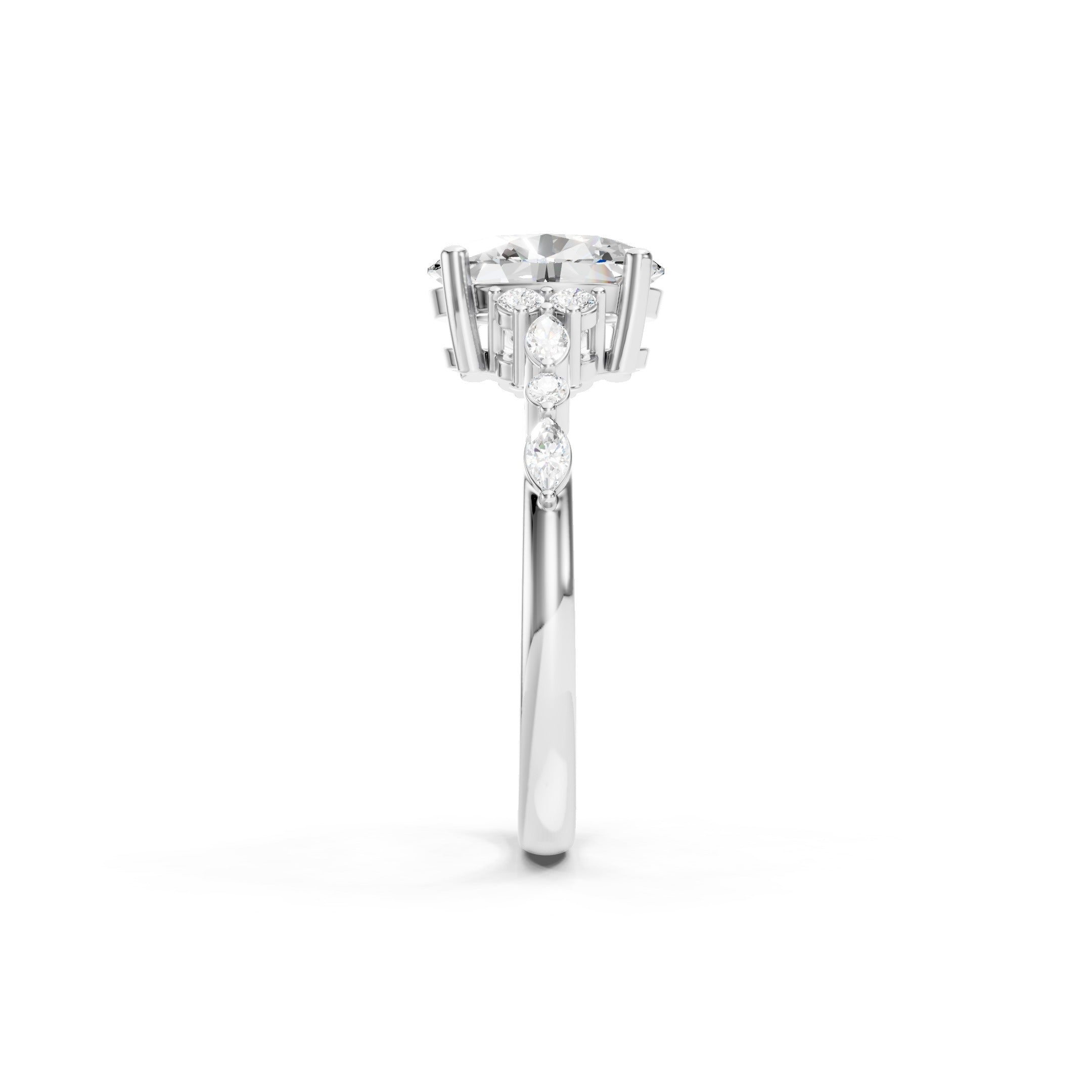 Oval Cut Lab Grown Diamond Engagement Ring in 14K White Gold, Round and Marquise Diamond Accents, Elegant Bridal Ring.