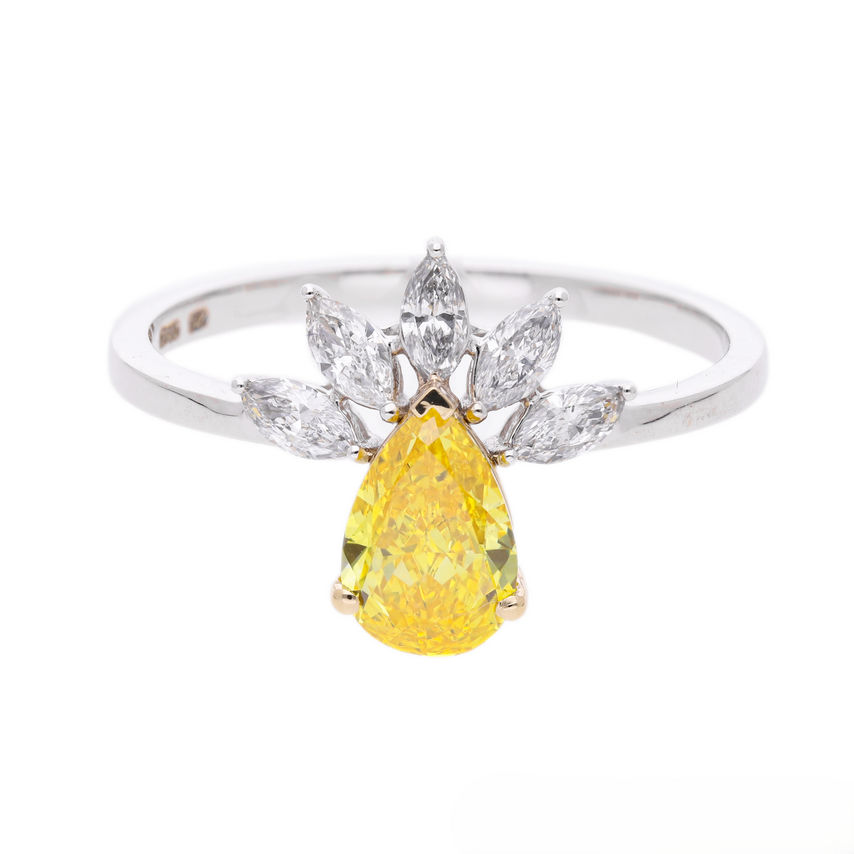 14k White Gold |💍 1.10 Ct VS Yellow Pear & Marquise Cut Lab-Grown Diamond Three-Stone Engagement Ring | 14K Gold | Elegant Bridal Ring ✨💖