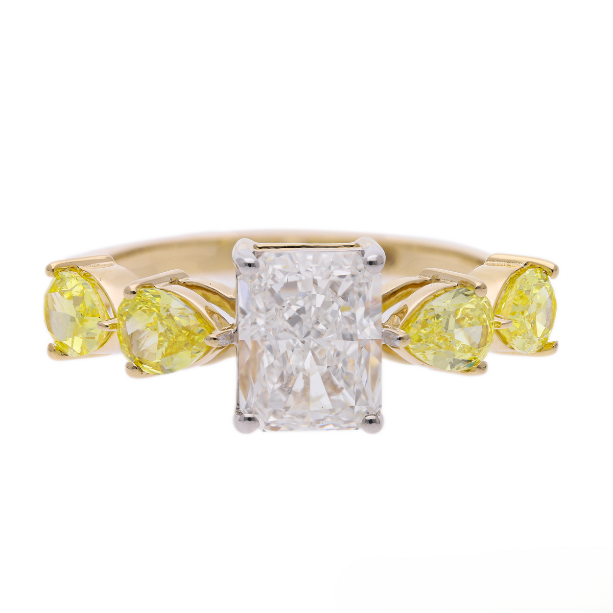 14k Yellow Gold |💍 2.75 Ct VVS Yellow Pear & Radiant Cut Lab-Grown Diamond Engagement Ring | 14K Gold | Unique Bridal Ring ✨💛💖
