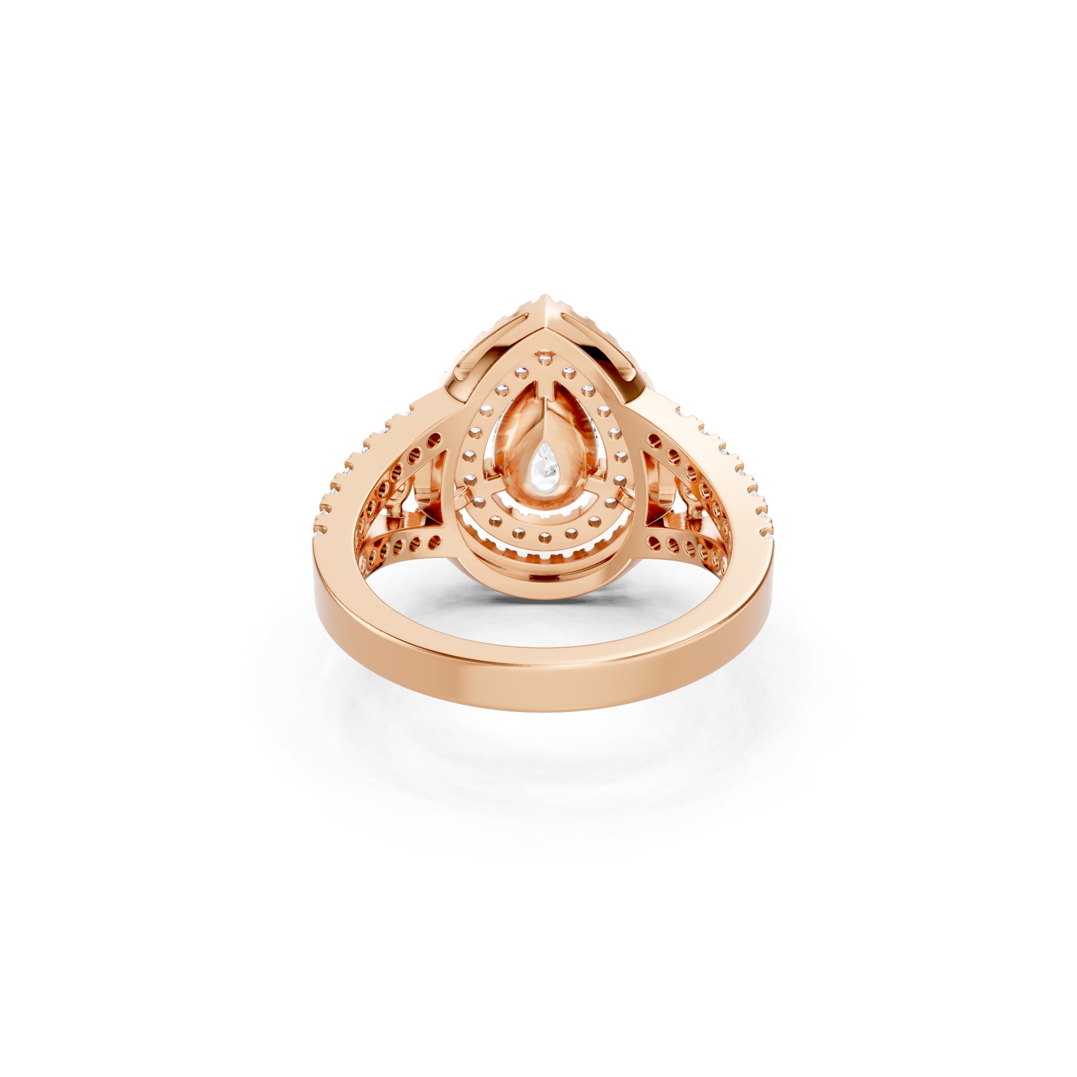 Luxury Rose Gold Pear Cut Diamond Bridal Ring with Triple Halo and Diamond Band