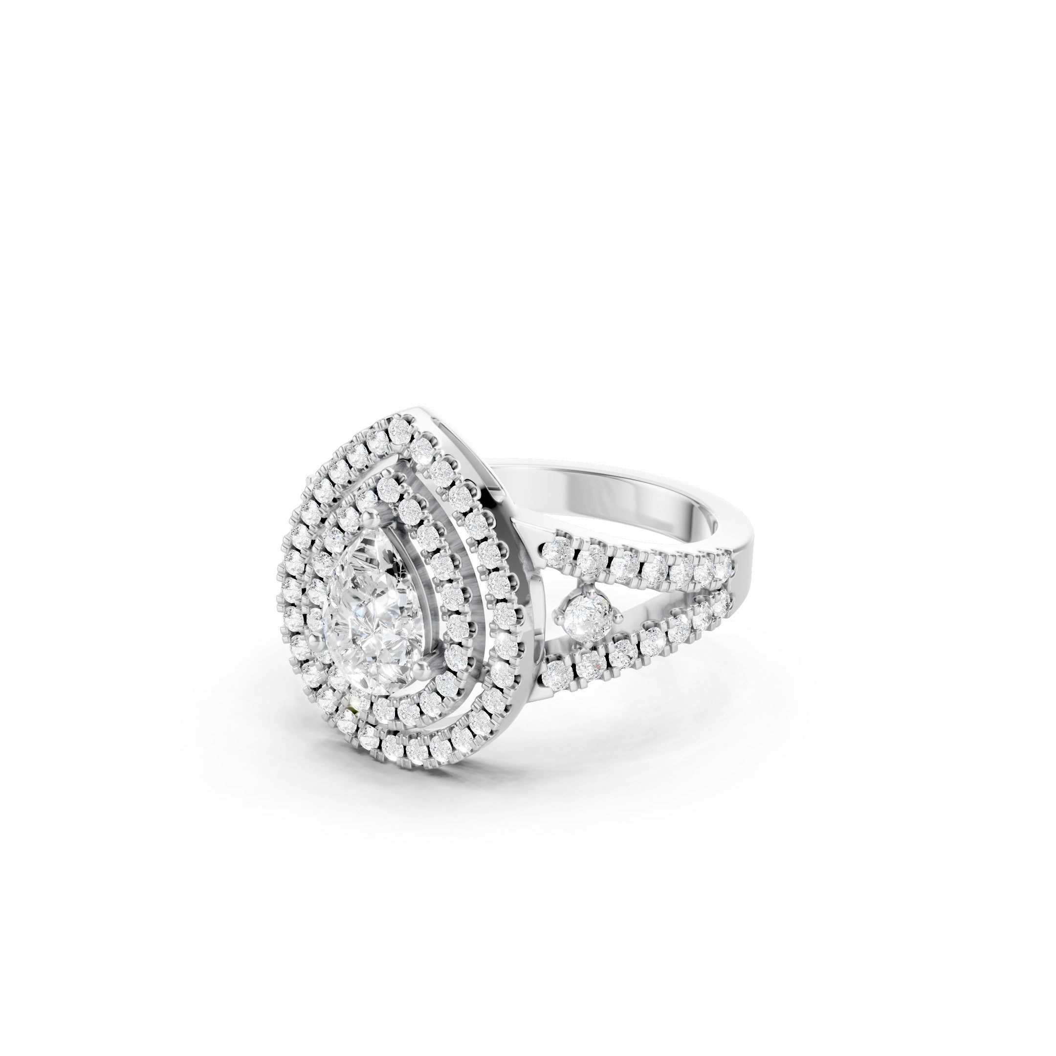 Pear Cut Lab Grown Diamond Triple Halo Engagement Ring in 14K White Gold
