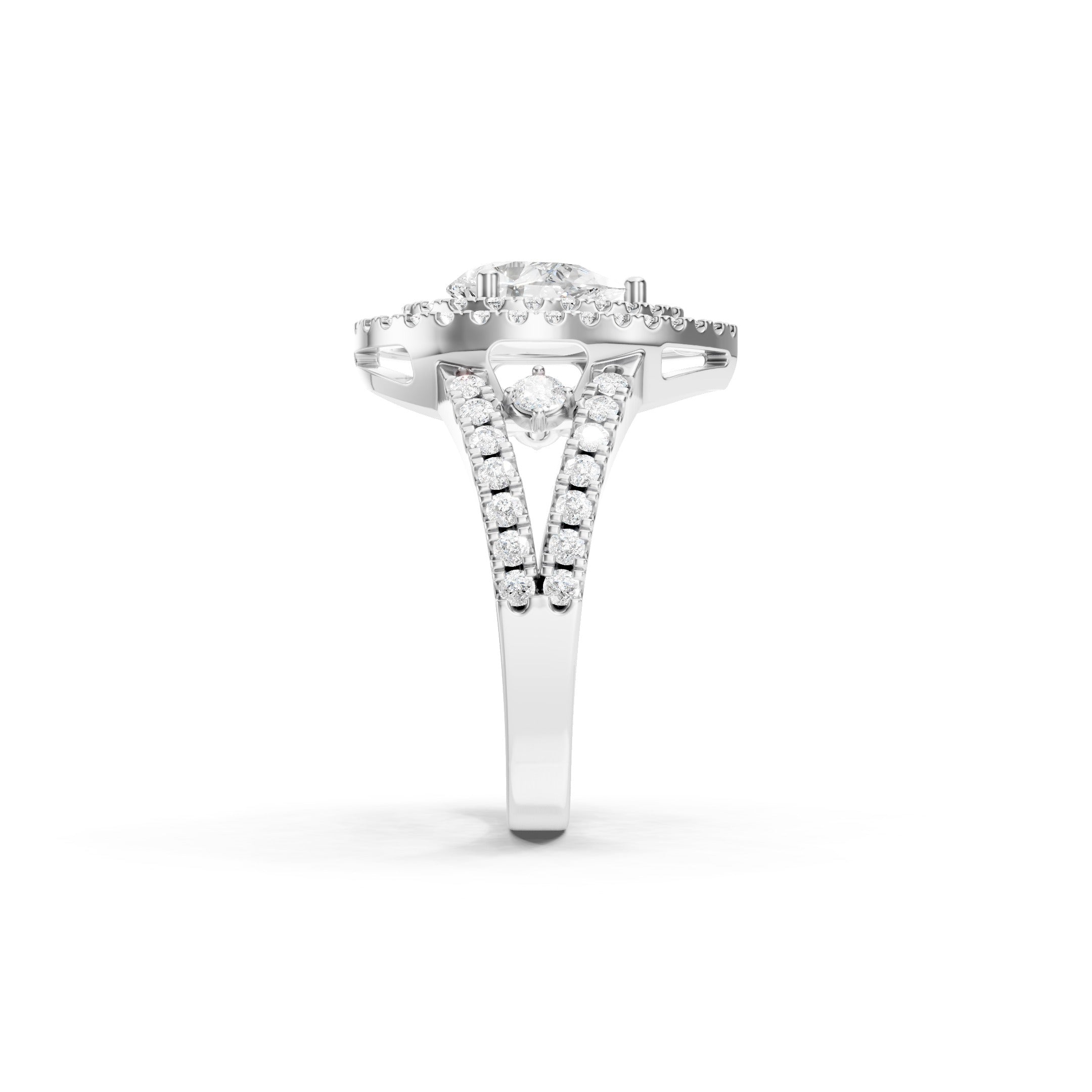 Pear Cut Lab Grown Diamond Triple Halo Engagement Ring in 14K White Gold