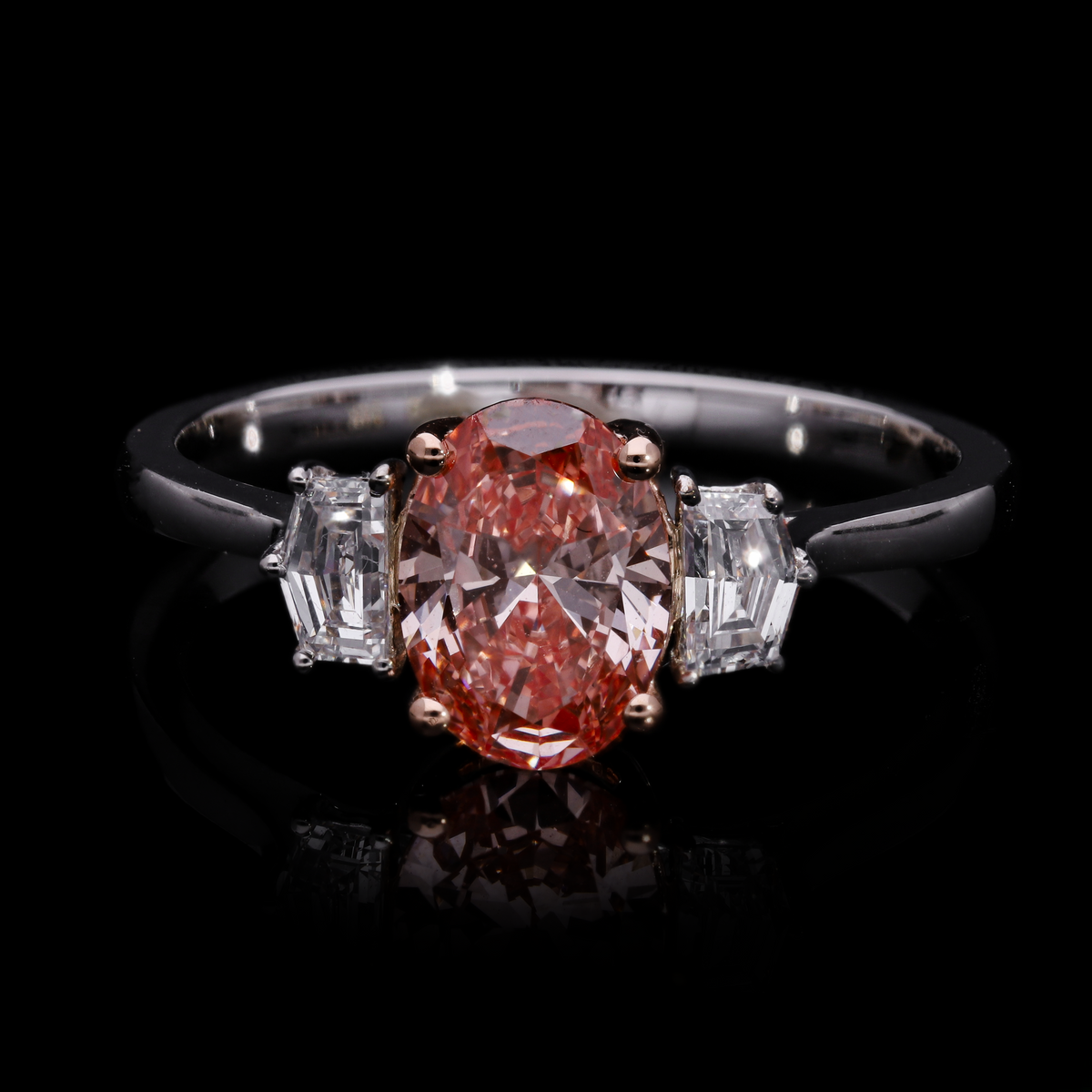 14k White Gold |💍 1.35 Ct VVS Pink Oval & Cadillac Shape Lab-Grown Diamond Three-Stone Engagement Ring | Statement Bridal Ring ✨💖