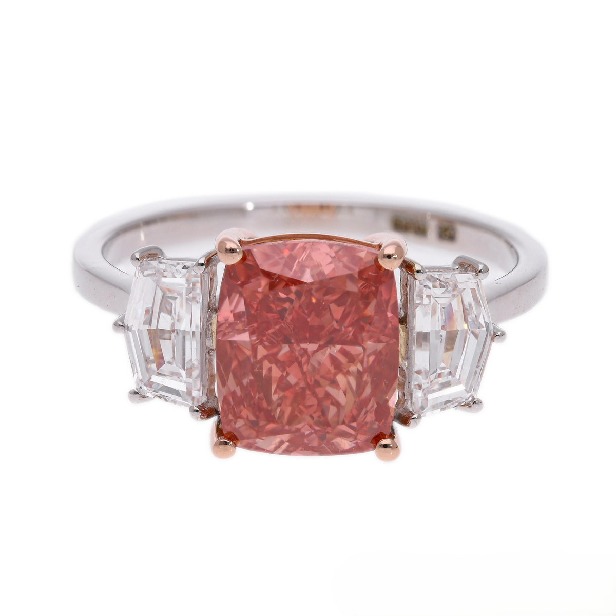 14k White Gold |💍 4 Ct VS Pink Cushion & Cadillac Shape Lab-Grown Diamond Three-Stone Engagement Ring | 14K Gold | Statement Bridal Ring ✨💖