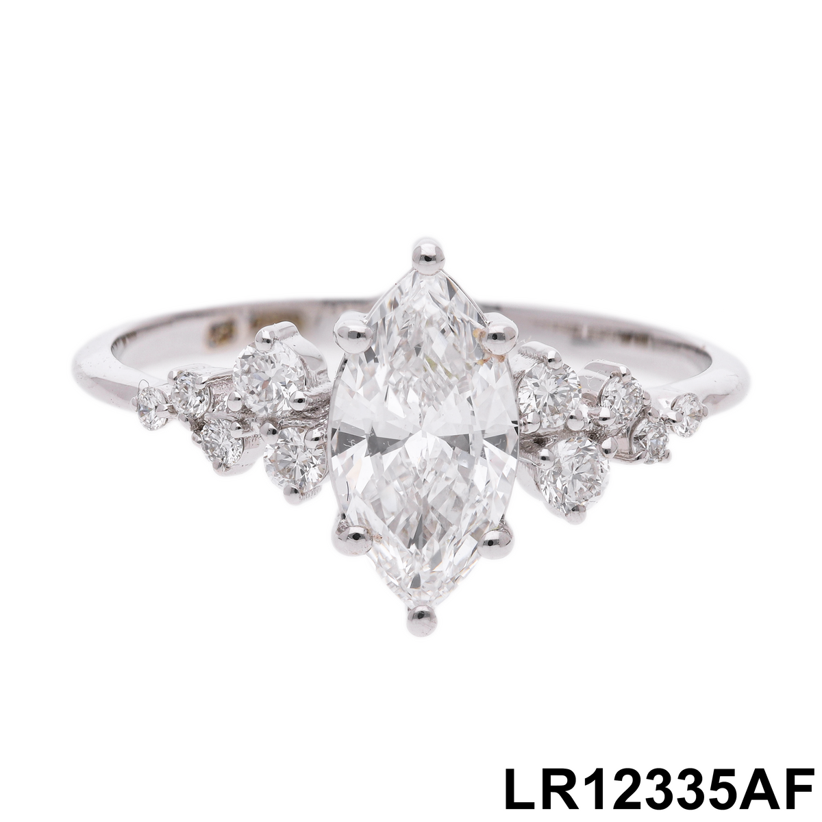 1.15 Ct White Marquise & Round Cut Labgrown Diamond Cluster Accent Ring | 14k White / Yellow / Rose Gold
