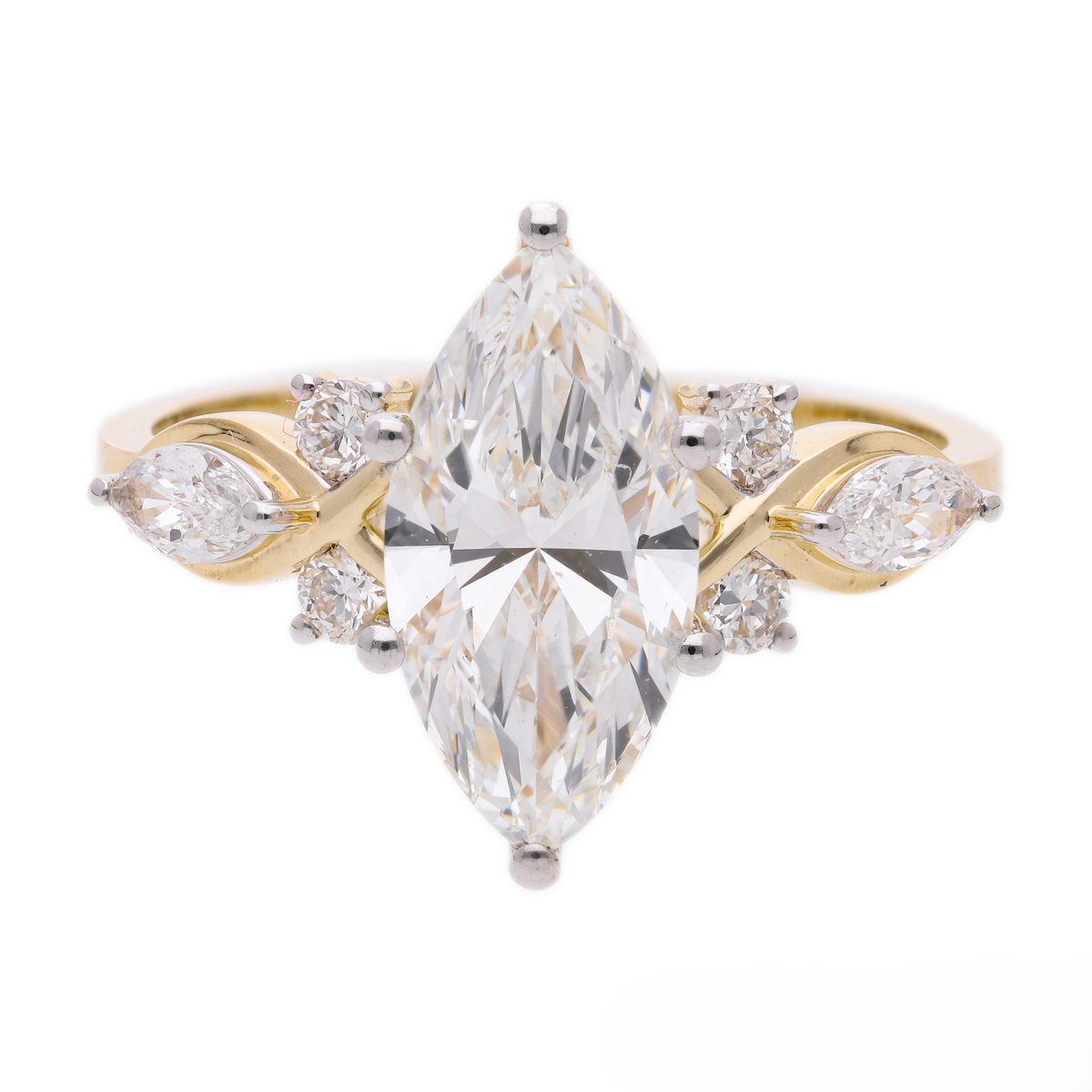 14k Yellow Gold |💍 2.40 Ct VS Marquise &amp; Round Brilliant Cut Lab-Grown Diamond Engagement Ring | Elegant Bridal Ring ✨💖
