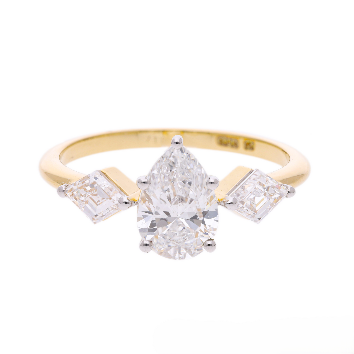 14k Yellow Gold |💍 1.66 CT VS Pear & Kite Shape Lab-Grown Diamond Three-Stone Engagement Ring | Unique Bridal Ring ✨💖