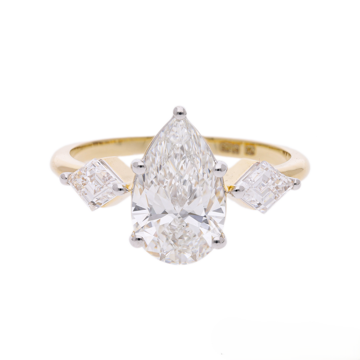 14k Yellow Gold |💍2.65 ct VS Pear & Kite Shape Lab-Grown Diamond Three-Stone Engagement Ring | Unique Bridal Ring ✨💖