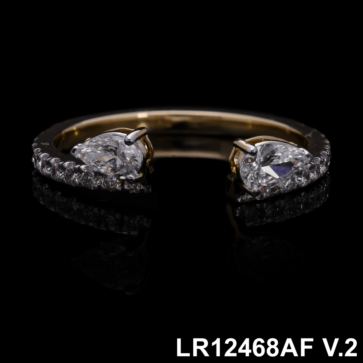 0.70 Ct White Pear & Round Cut Labgrown Diamond Open Cuff Ring | 14k White / Yellow / Rose Gold