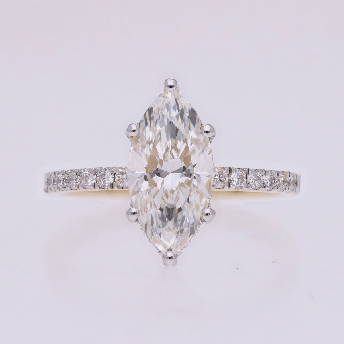 💍2.50 Ct White Marquise & Round Cut Labgrown Diamond Pave engagement ring with hidden halo | 14k White / Yellow / Rose Gold