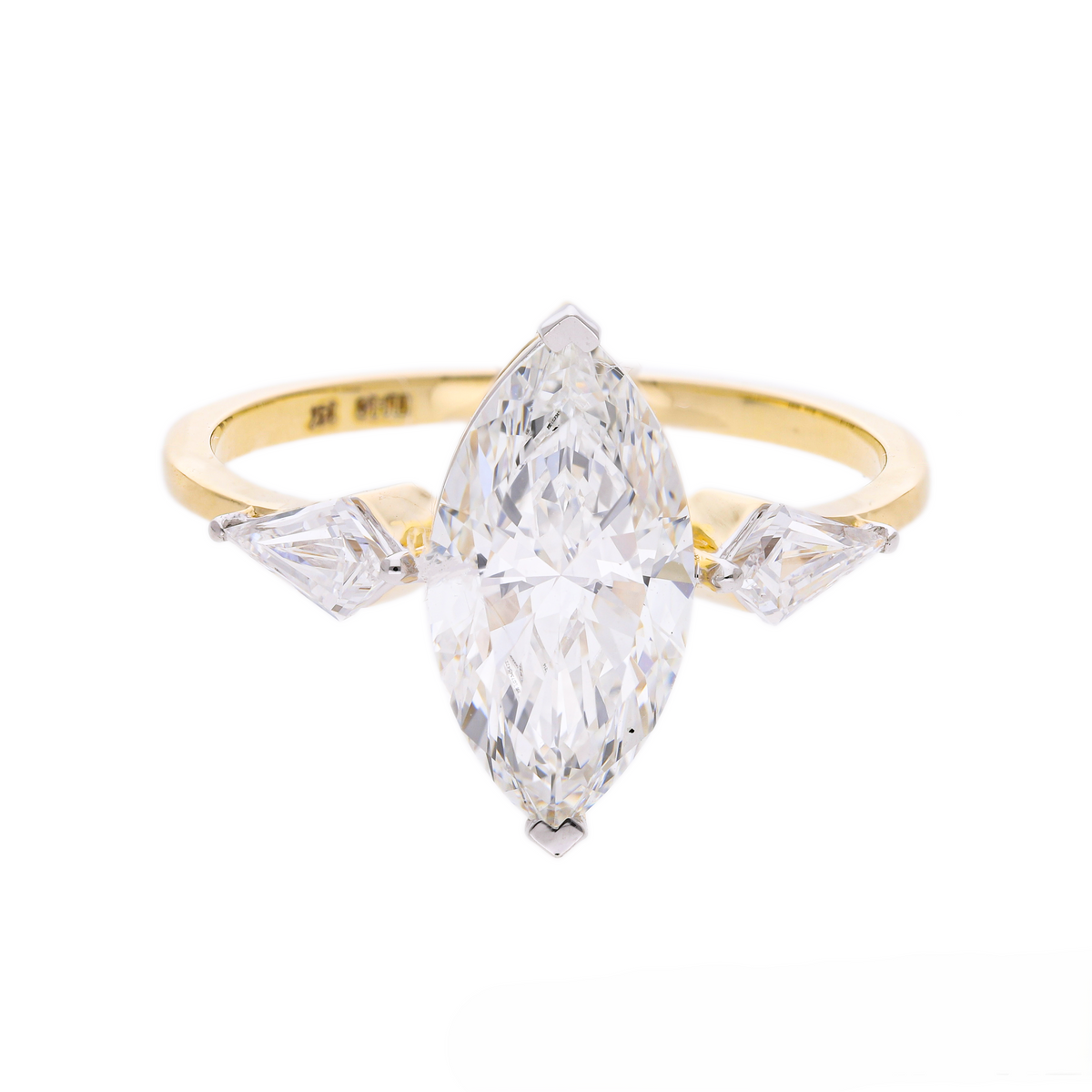 14k Yellow Gold |💍 2.35 Ct VS Marquise & Kite Shape Lab-Grown Diamond Three-Stone Engagement Ring | Unique Bridal Ring ✨💖